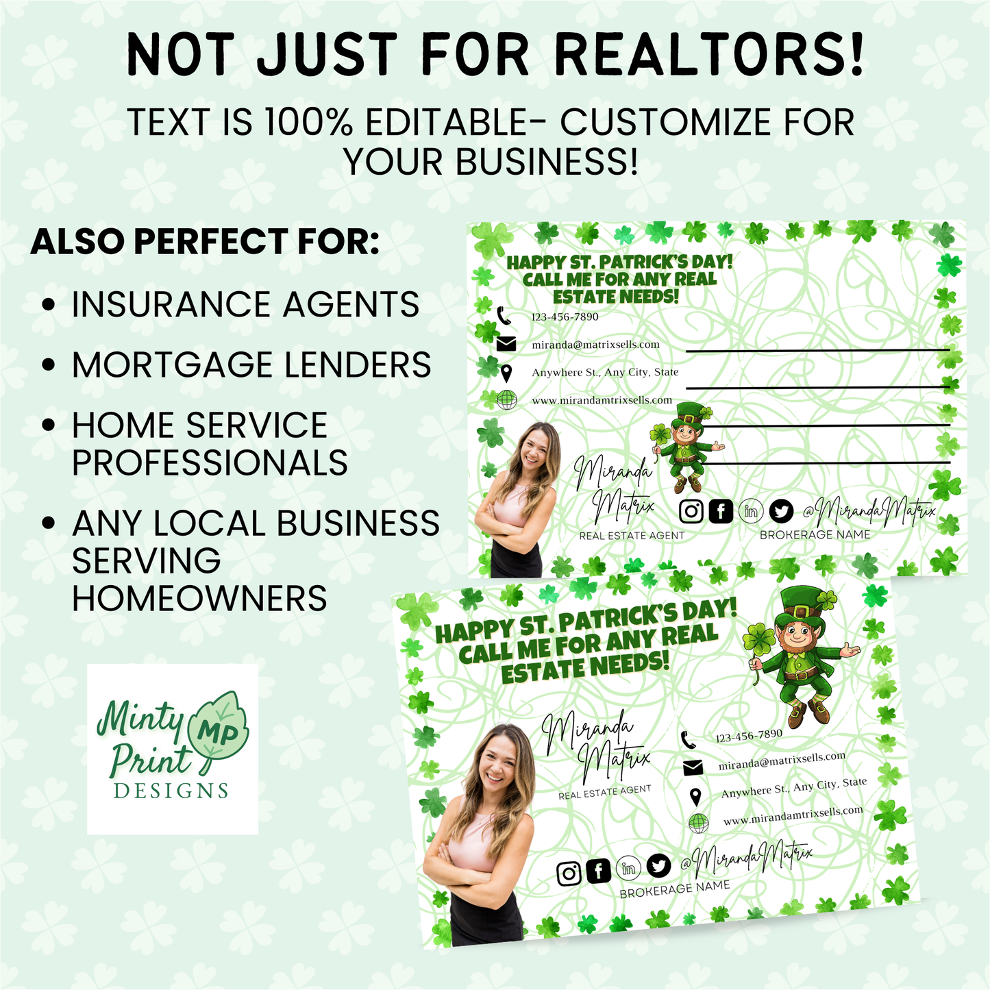 Editable St. Patrick’s Day postcard template not just for realtors