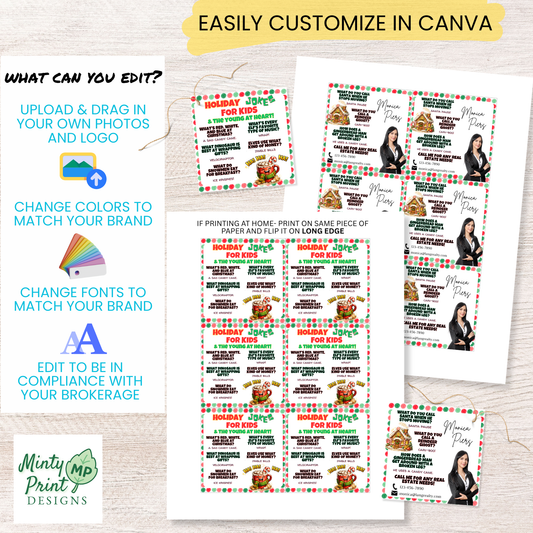 Editable holiday pop-by tag template in Canva with customizable headshot and business details for December marketing.