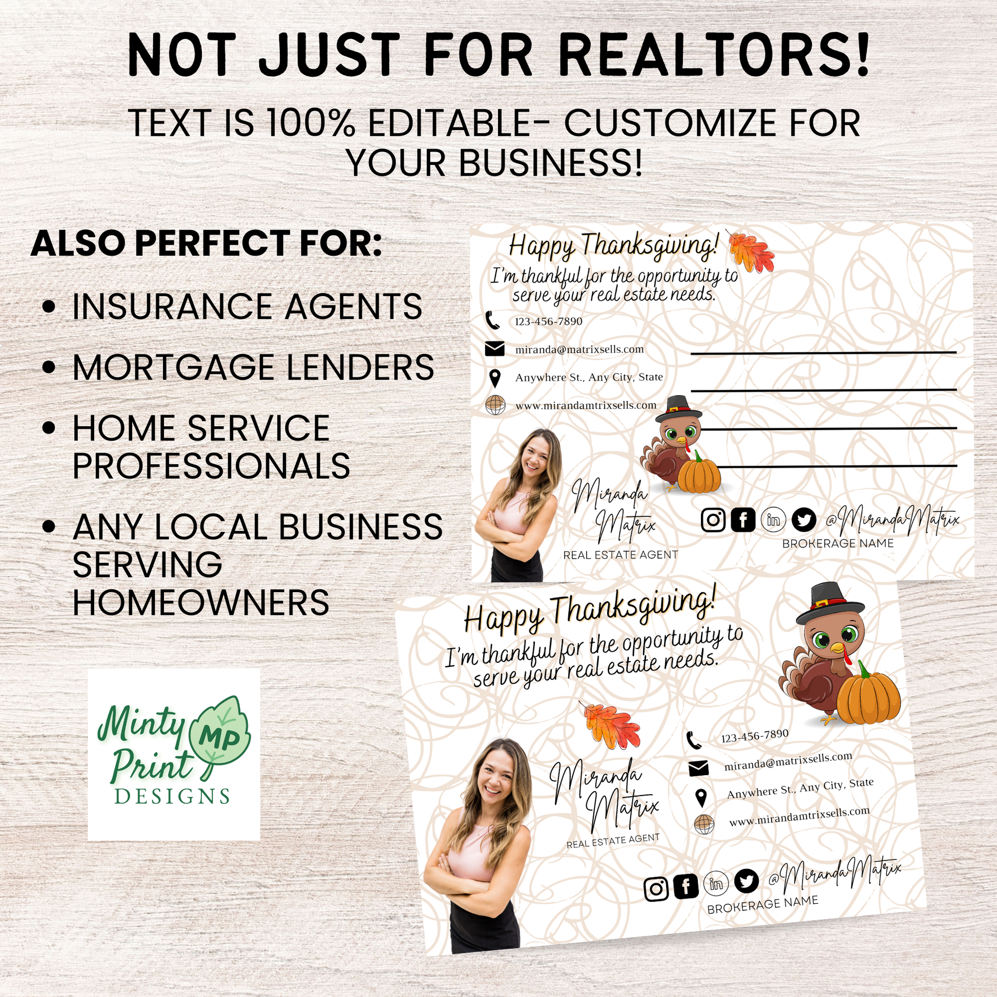 Editable Thanksgiving postcard template not just for realtors