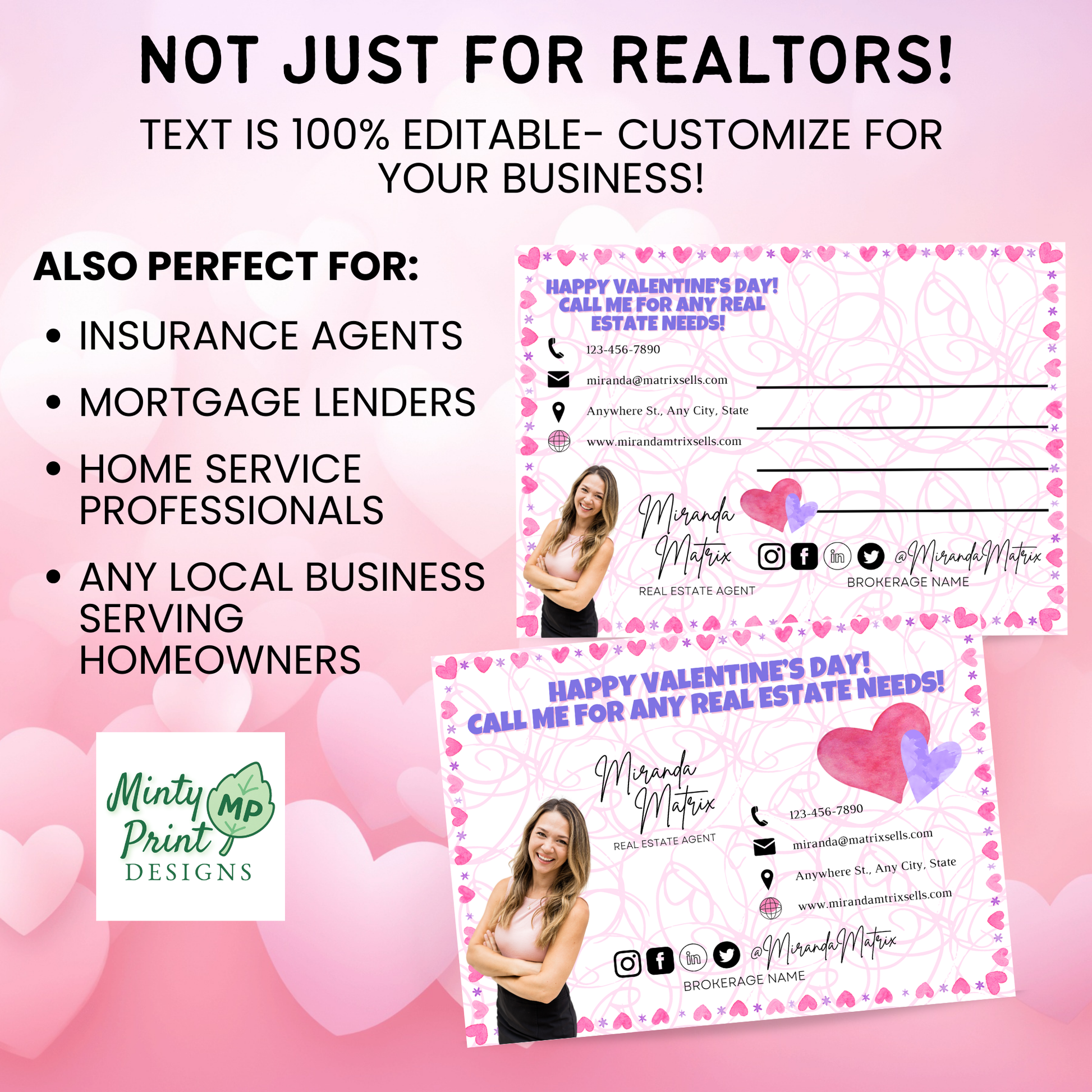 Editable Valentine postcard template not just for realtors