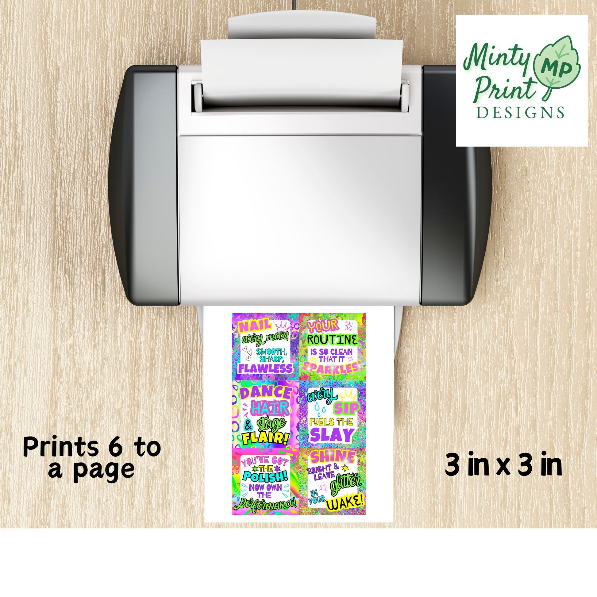 Dance spirit week printable square tags arranged on a sheet for easy printing