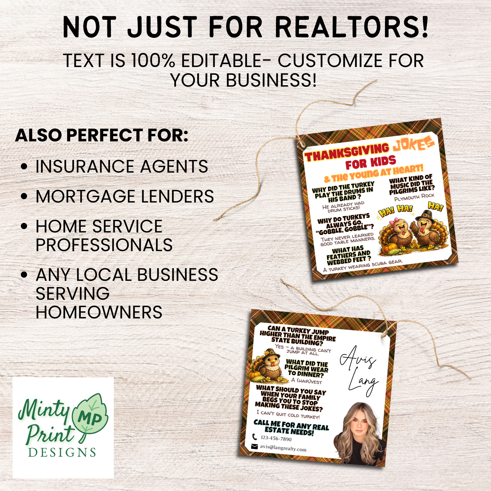 Thanksgiving client appreciation pop-by tag Canva template designed for realtors, small business owners, insurance agents, and service professionals.