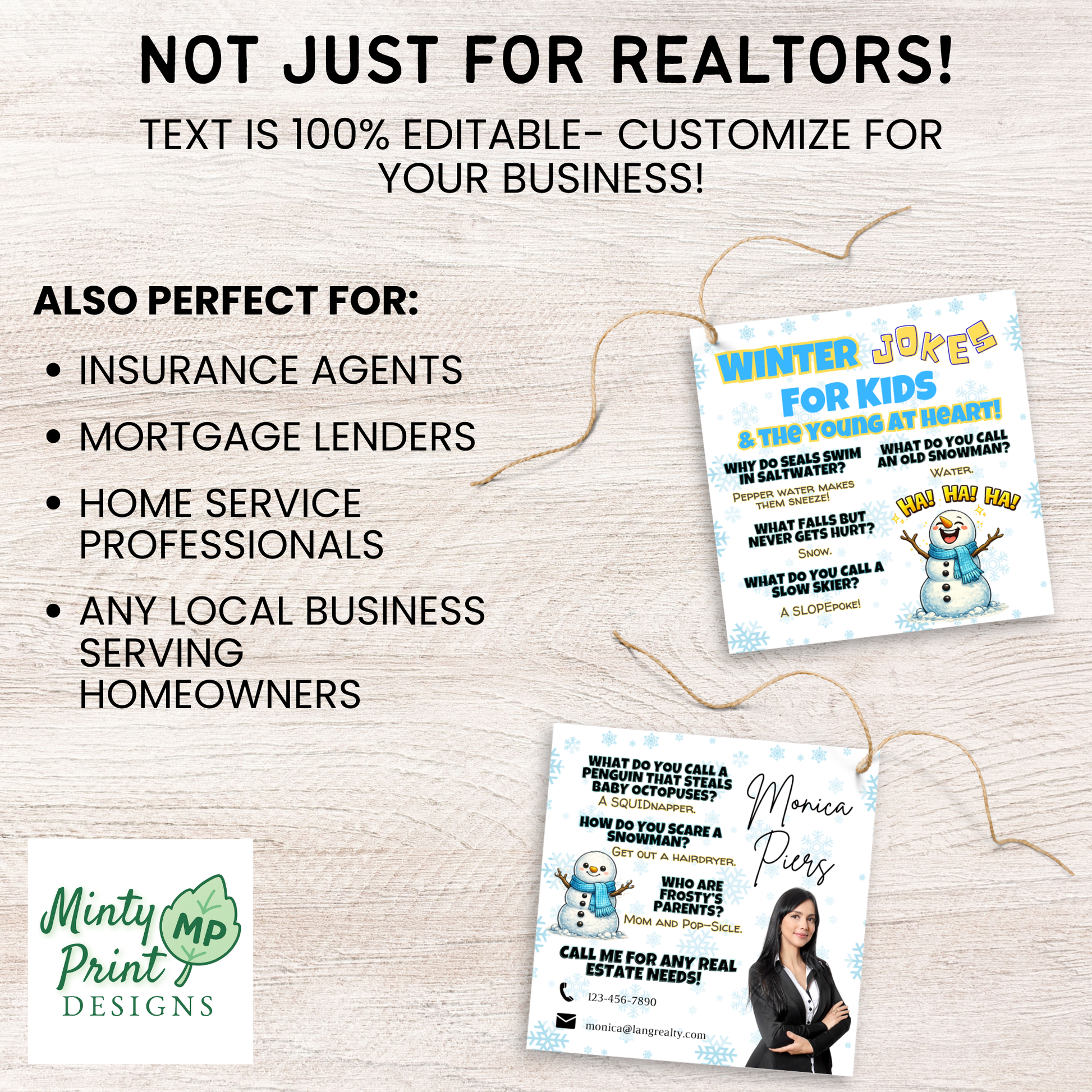 Winter client appreciation pop-by tag Canva template designed for realtors, small business owners, insurance agents, and service professionals.