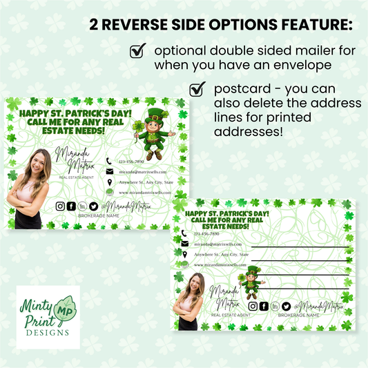 St. Patrick’s Day word search postcard template with reverse mailer option