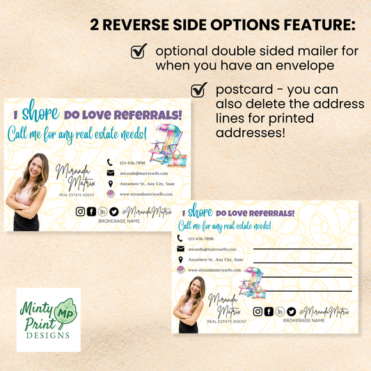 Beach word search postcard template with reverse mailer option