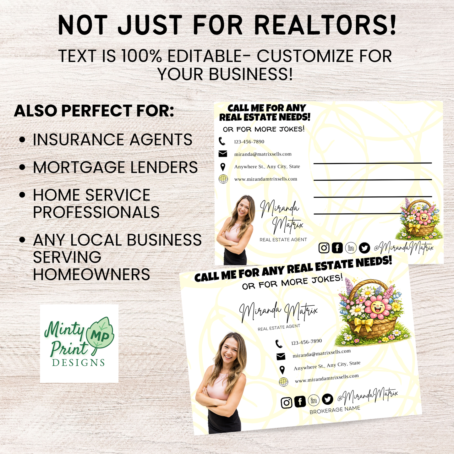 Realtor spring joke postcard Canva editable digital download