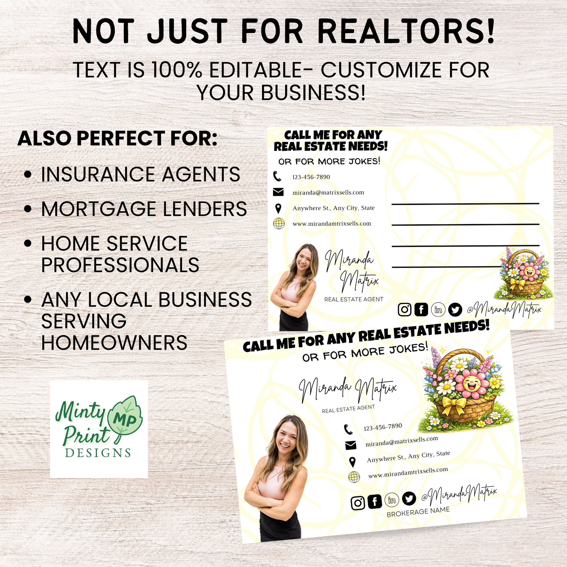 Realtor spring joke postcard Canva editable digital download