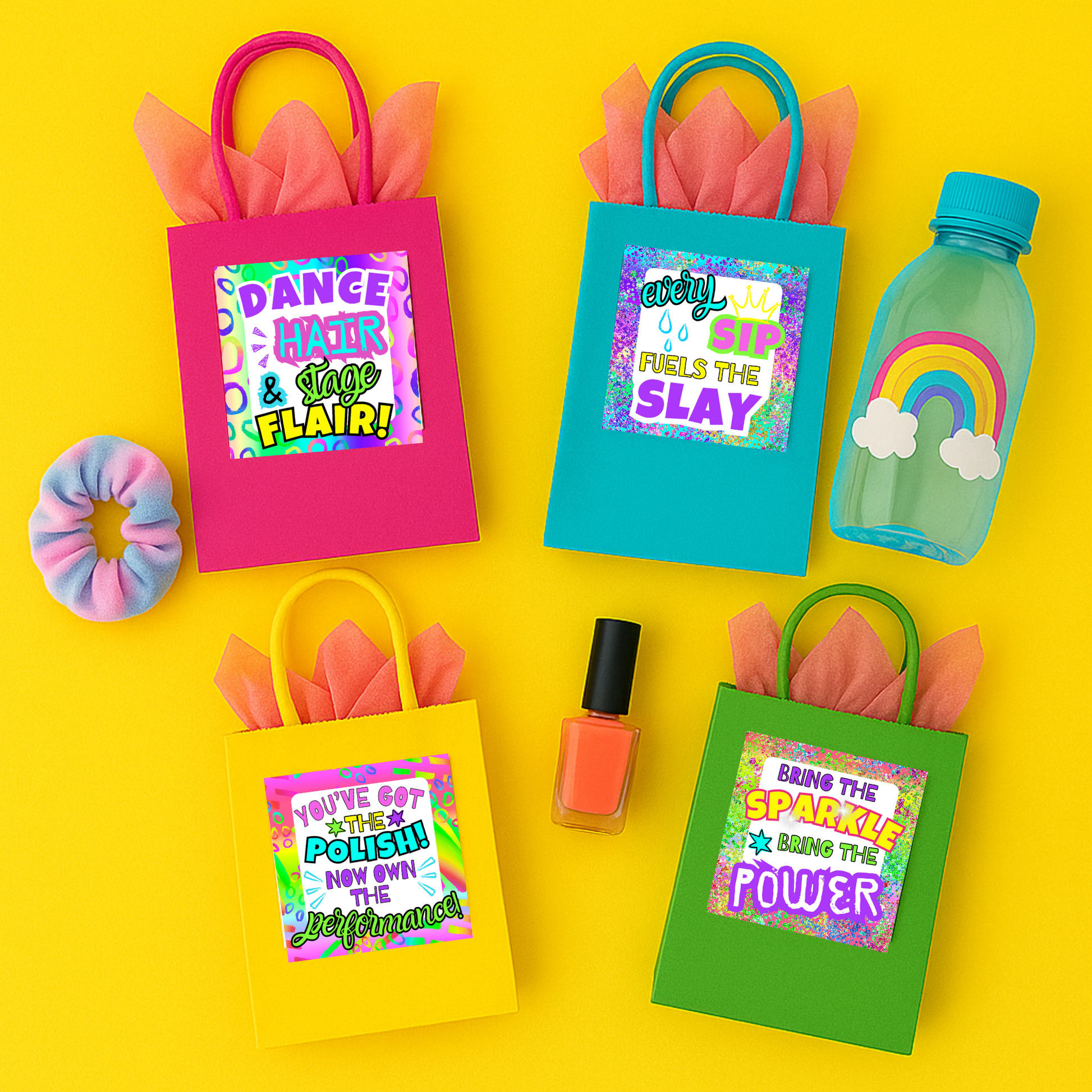 Dance competition gift tags with bright neon sayings ready to print and cut