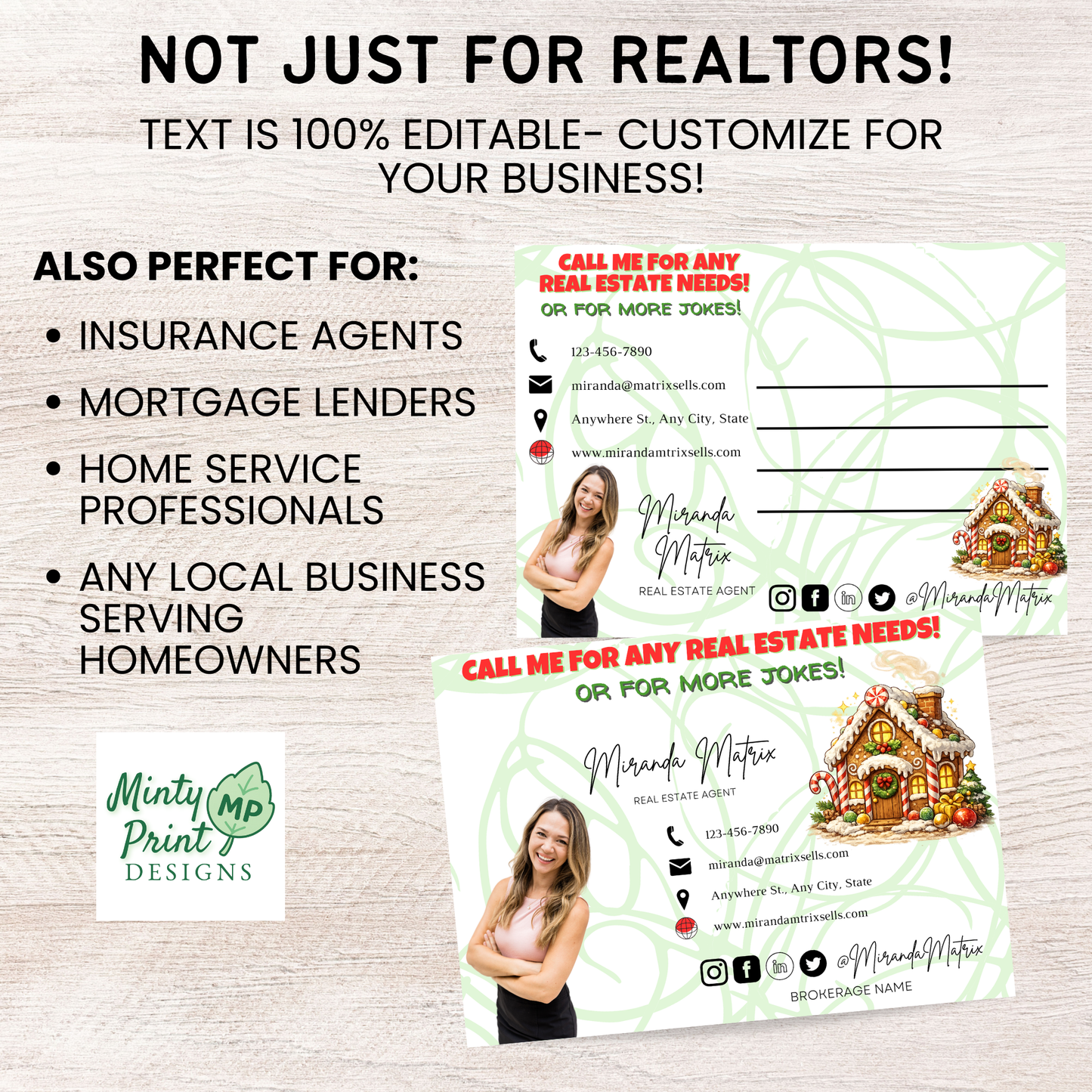 Winter holiday joke postcard for realtors, Canva editable digital download