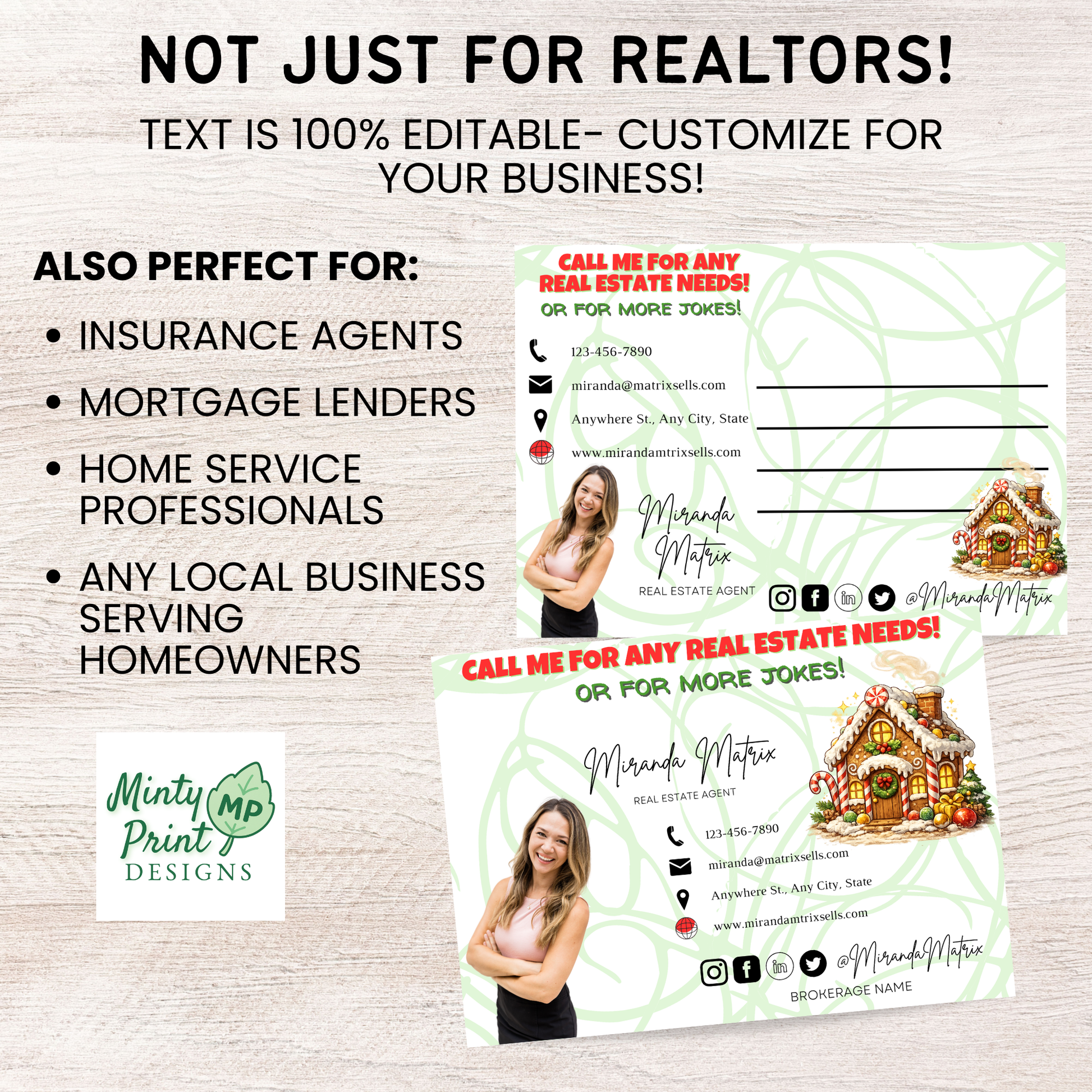 Winter holiday joke postcard for realtors, Canva editable digital download