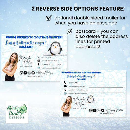 Winter postcard template with reverse side mailing options