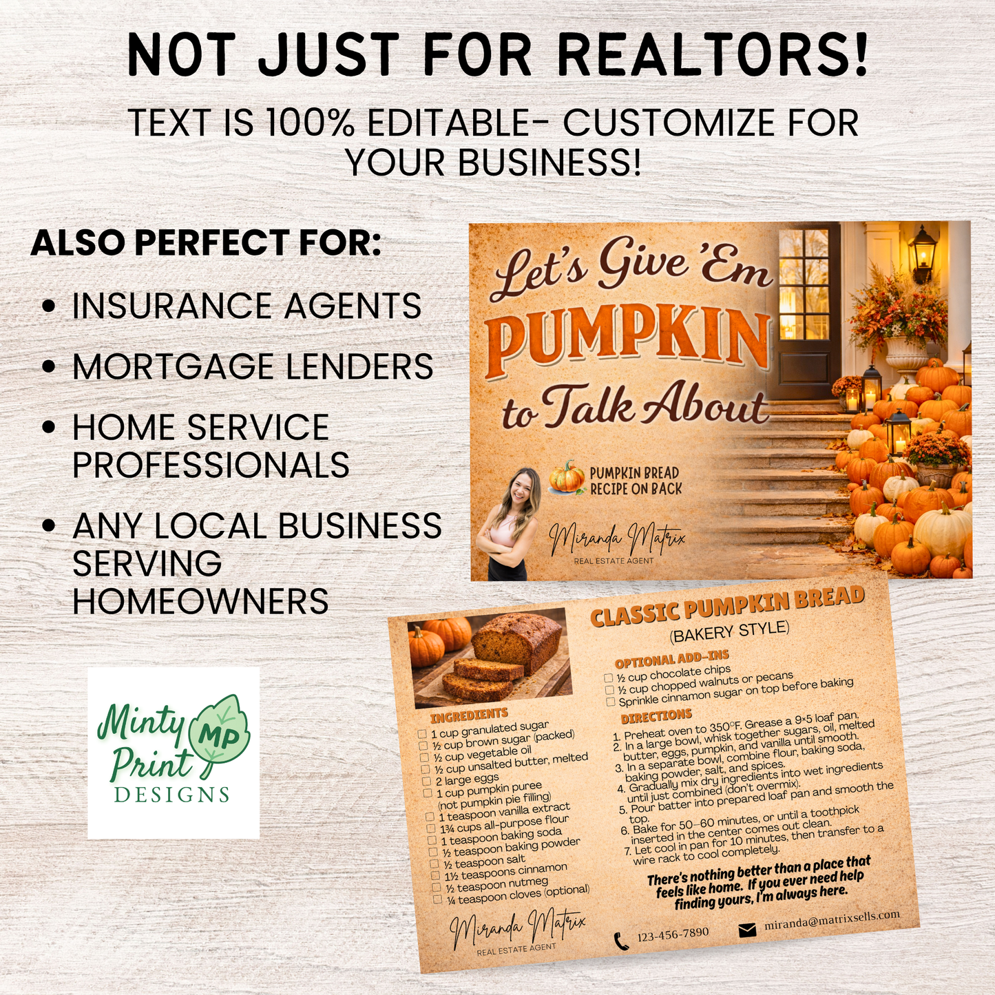 Editable Canva fall postcard with pumpkin porch and cozy November marketing theme