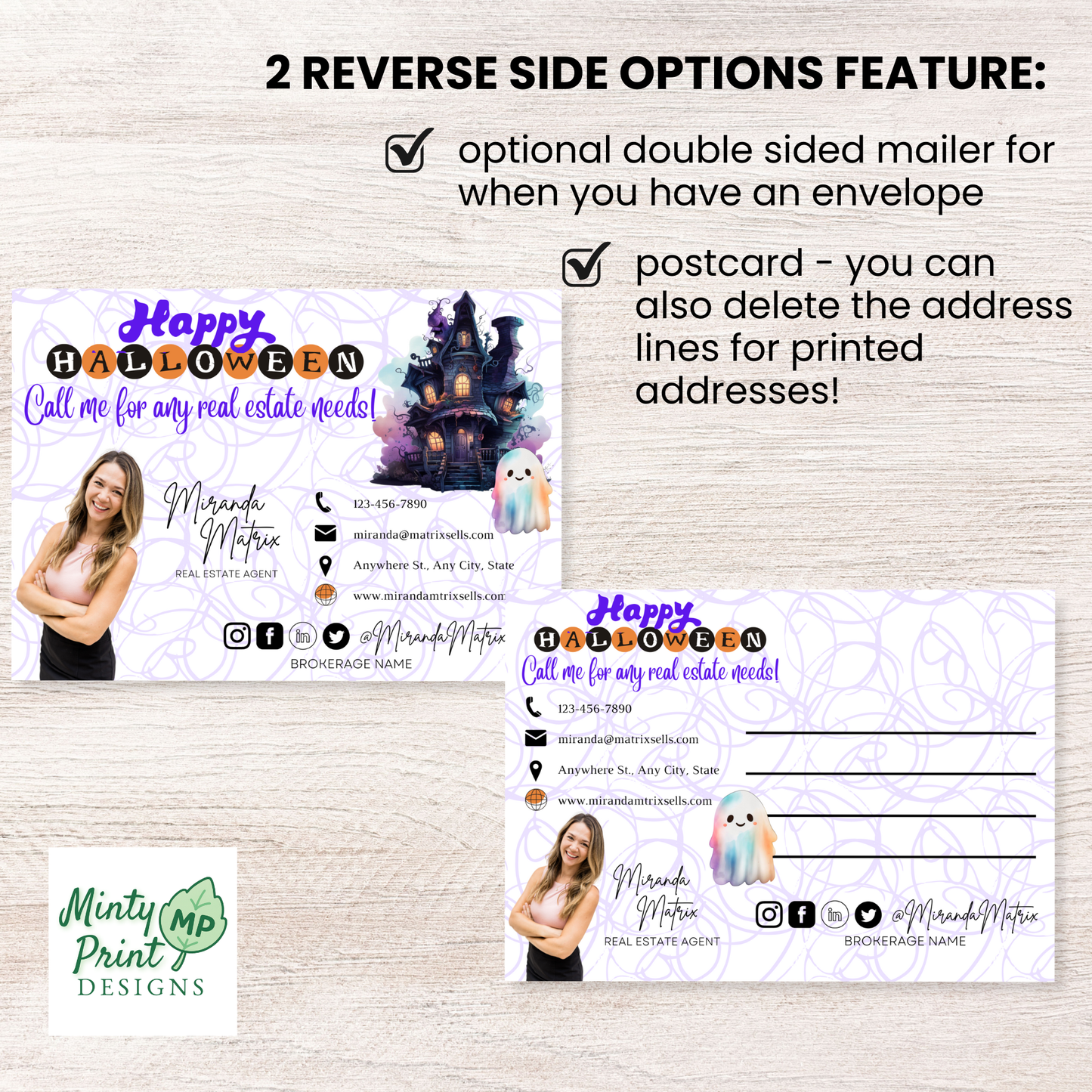 Halloween postcard template with reverse side mailing options