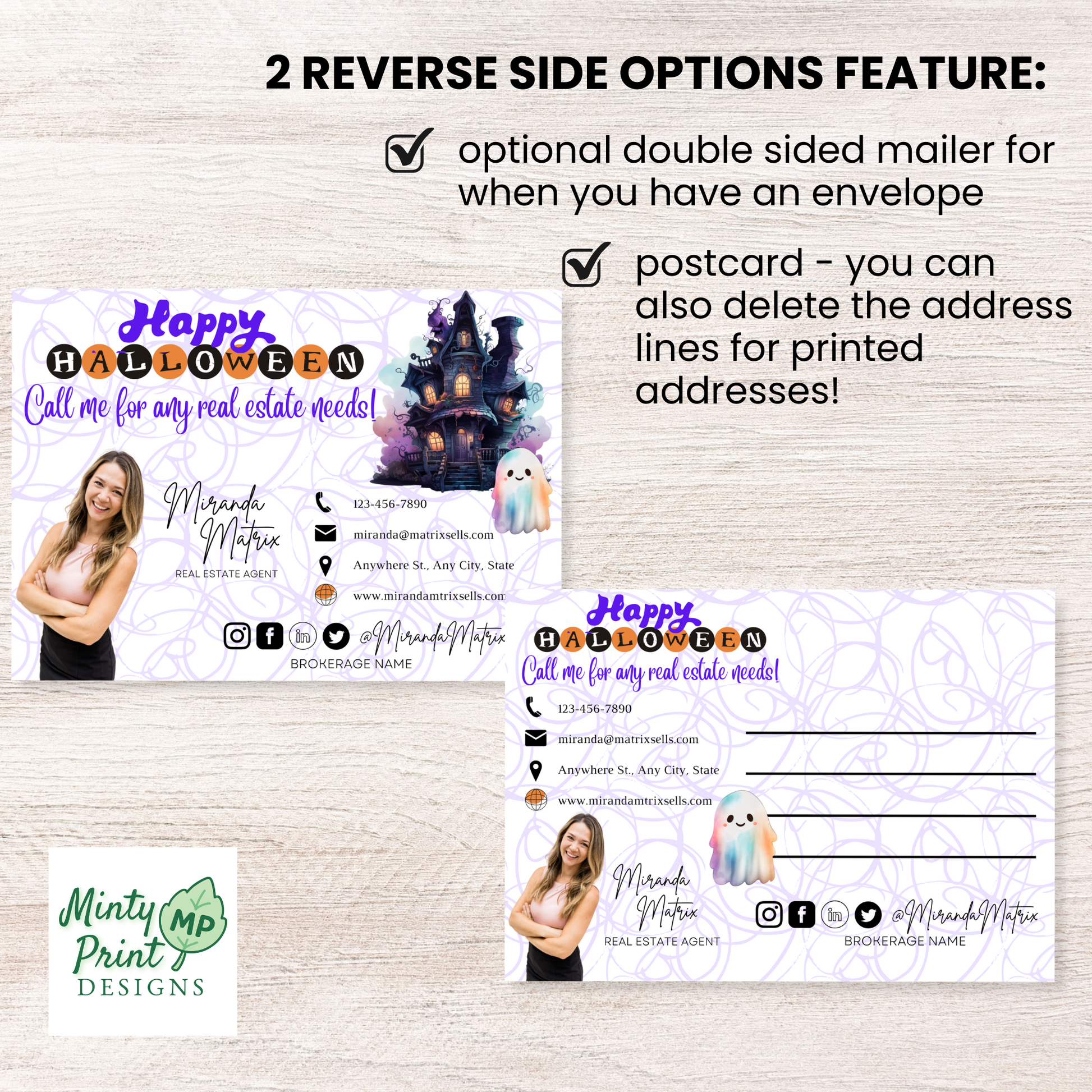 Halloween postcard template with reverse side mailing options