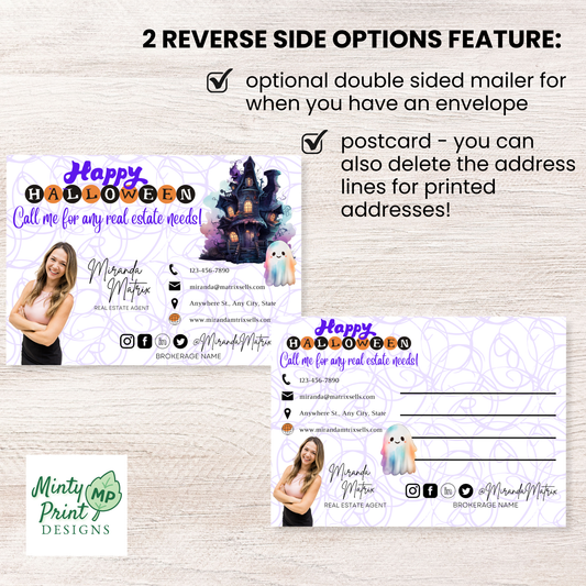 Halloween postcard template with reverse side mailing options