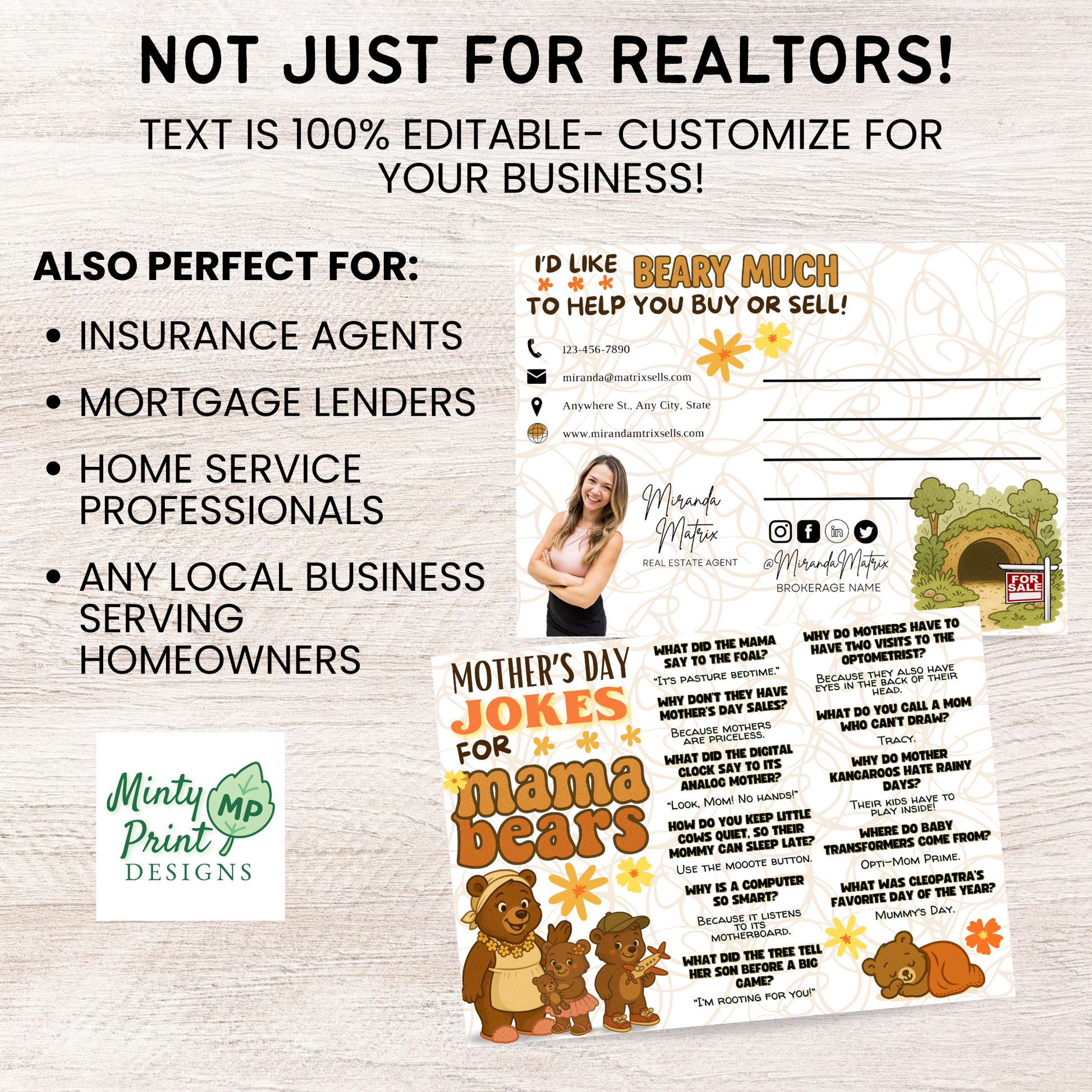 Mother’s Day realtor postcard back layout with space for mailing address, stamp, and agent branding