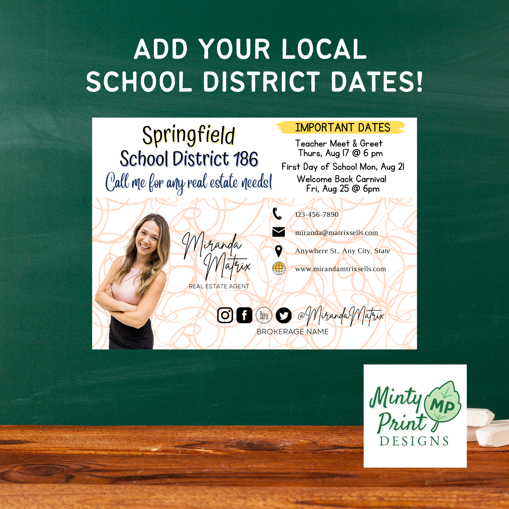 Back to school postcard Canva template with school district dates