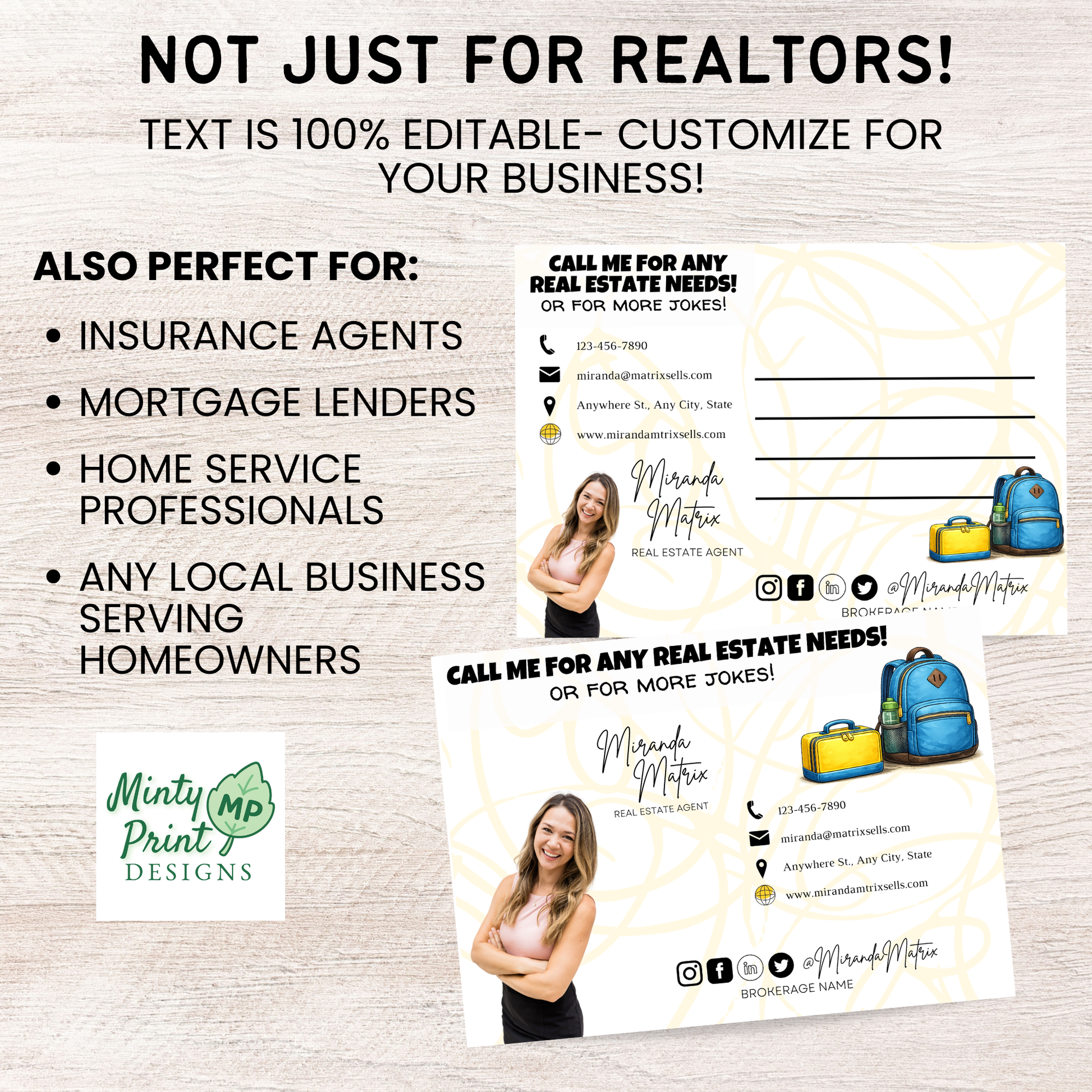 Realtor school joke postcard Canva editable digital download