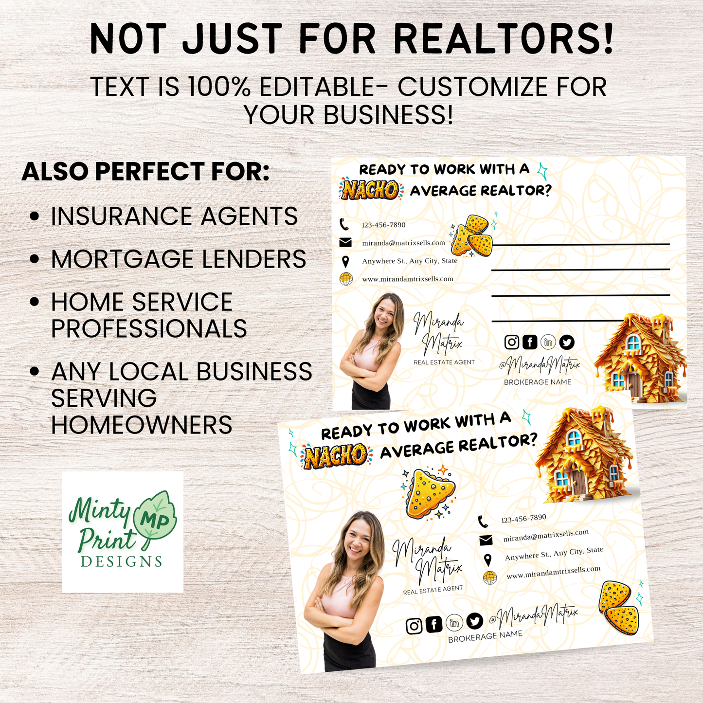 Taco themed Father’s Day client postcard with dad joke layout for real estate marketing.