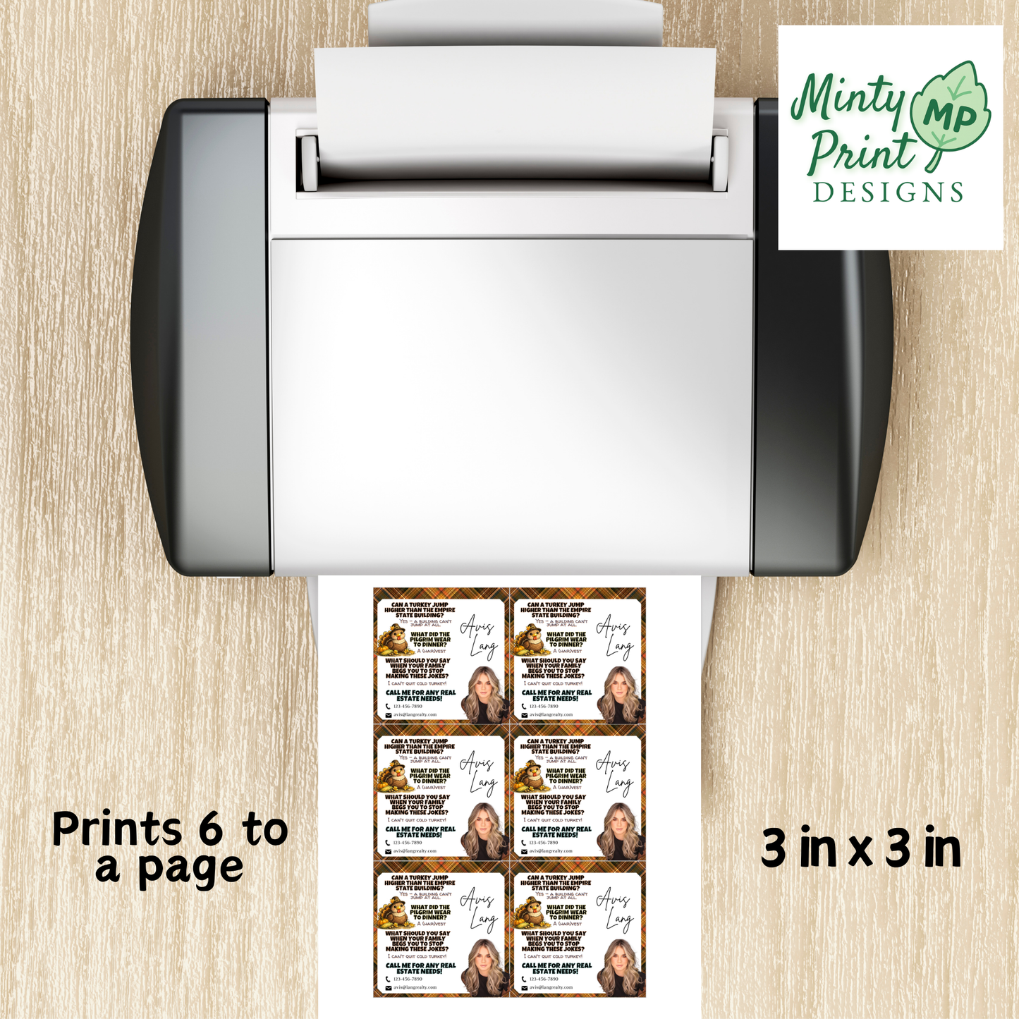 Printable double-sided pop-by tag template layout printing six 3x3 inch tags per page for client appreciation gifts