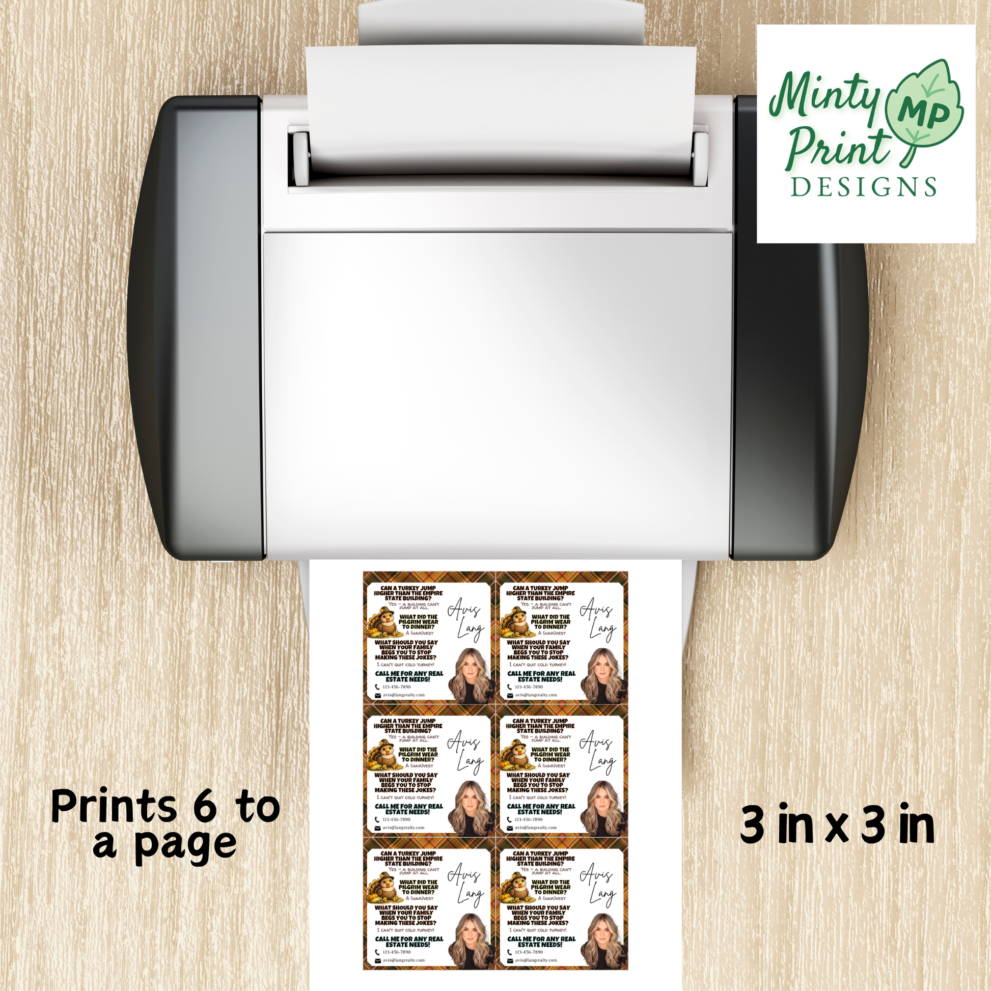 Printable double-sided pop-by tag template layout printing six 3x3 inch tags per page for client appreciation gifts