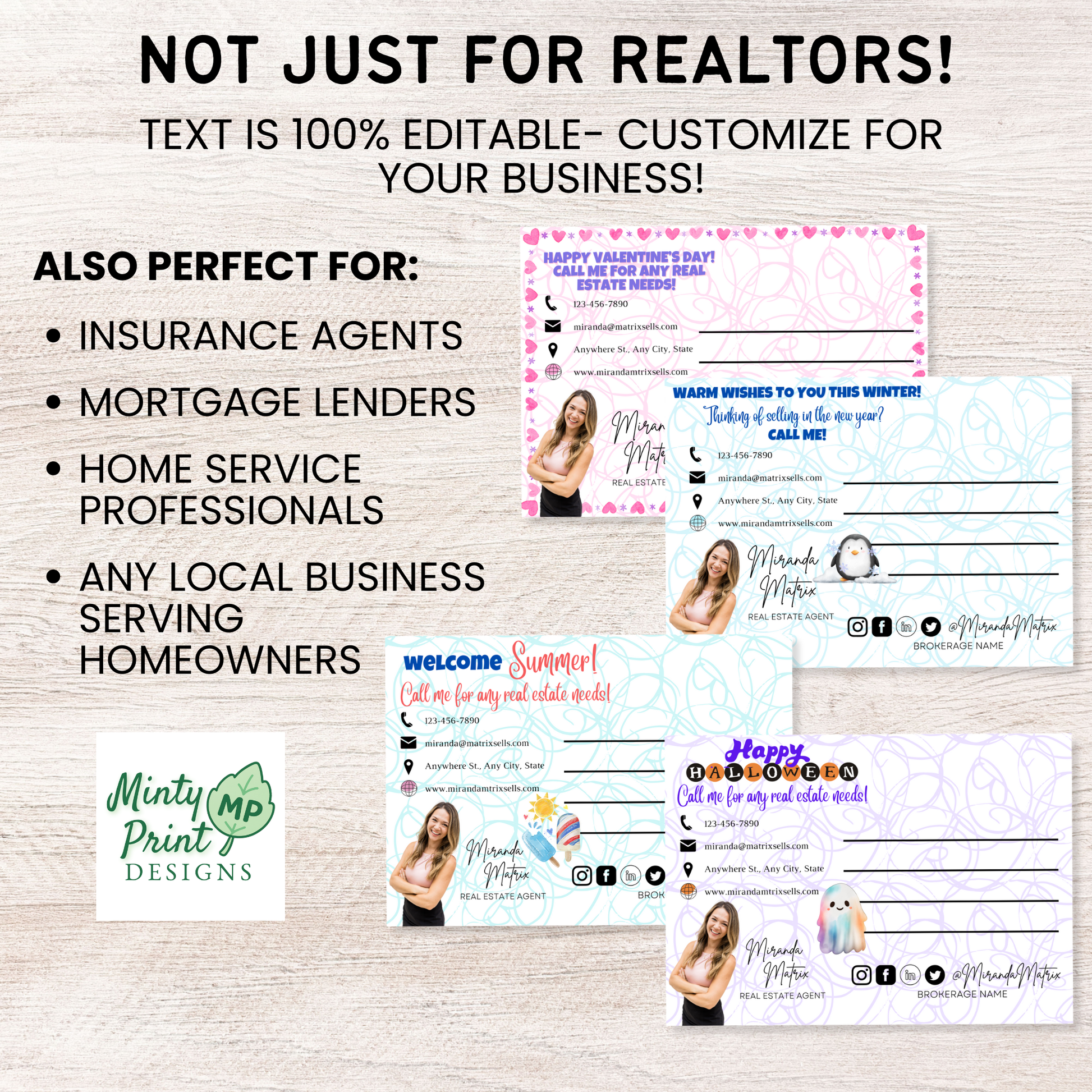 Word search postcard templates for realtors lenders insurance agents and local businesses