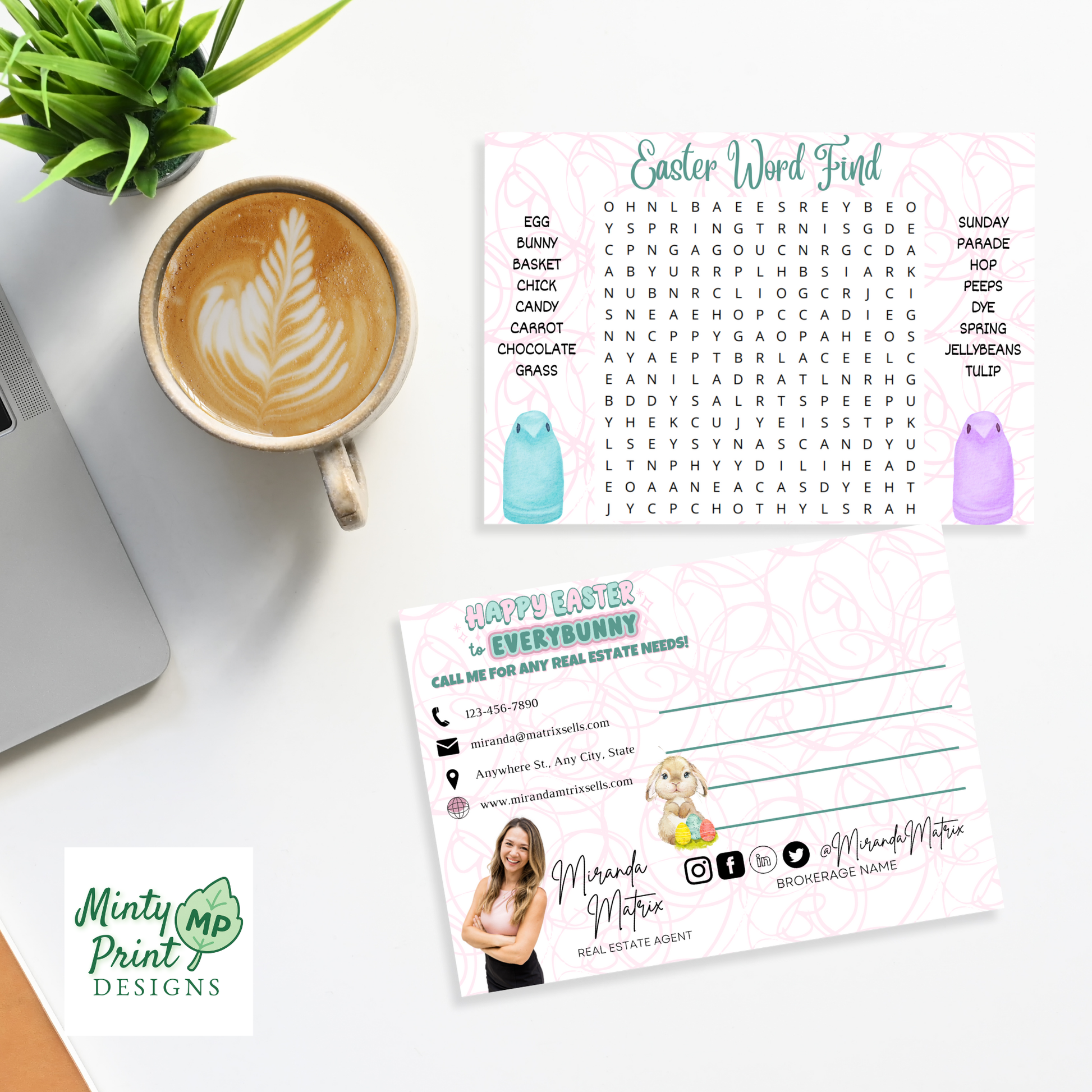 Easter word search postcard editable Canva instant download