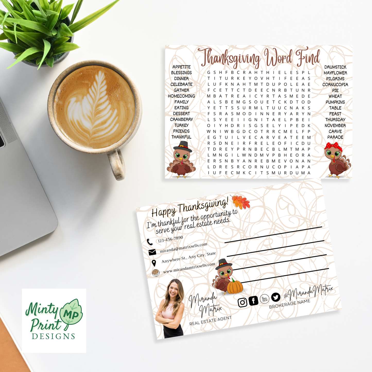 Thanksgiving word search postcard editable Canva instant download