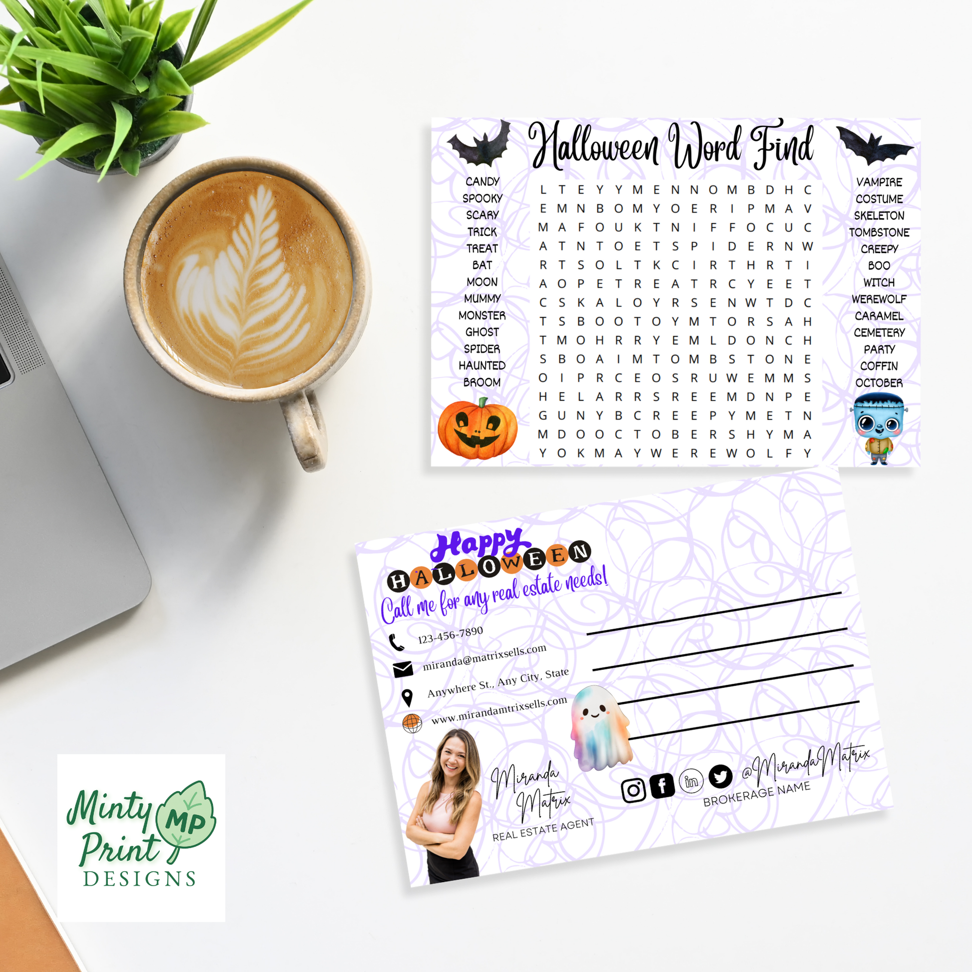 Halloween postcard template with reverse side mailing options