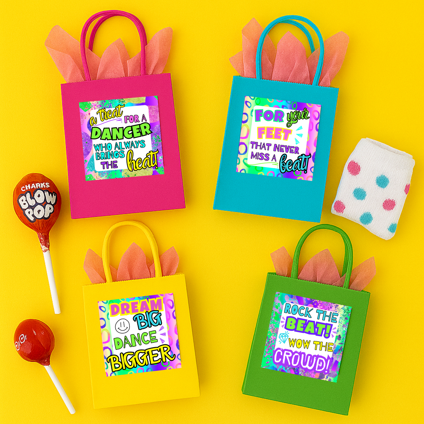 Printable Dance Gift Tags – 12 Neon Designs (3”×3”, Instant Download)
