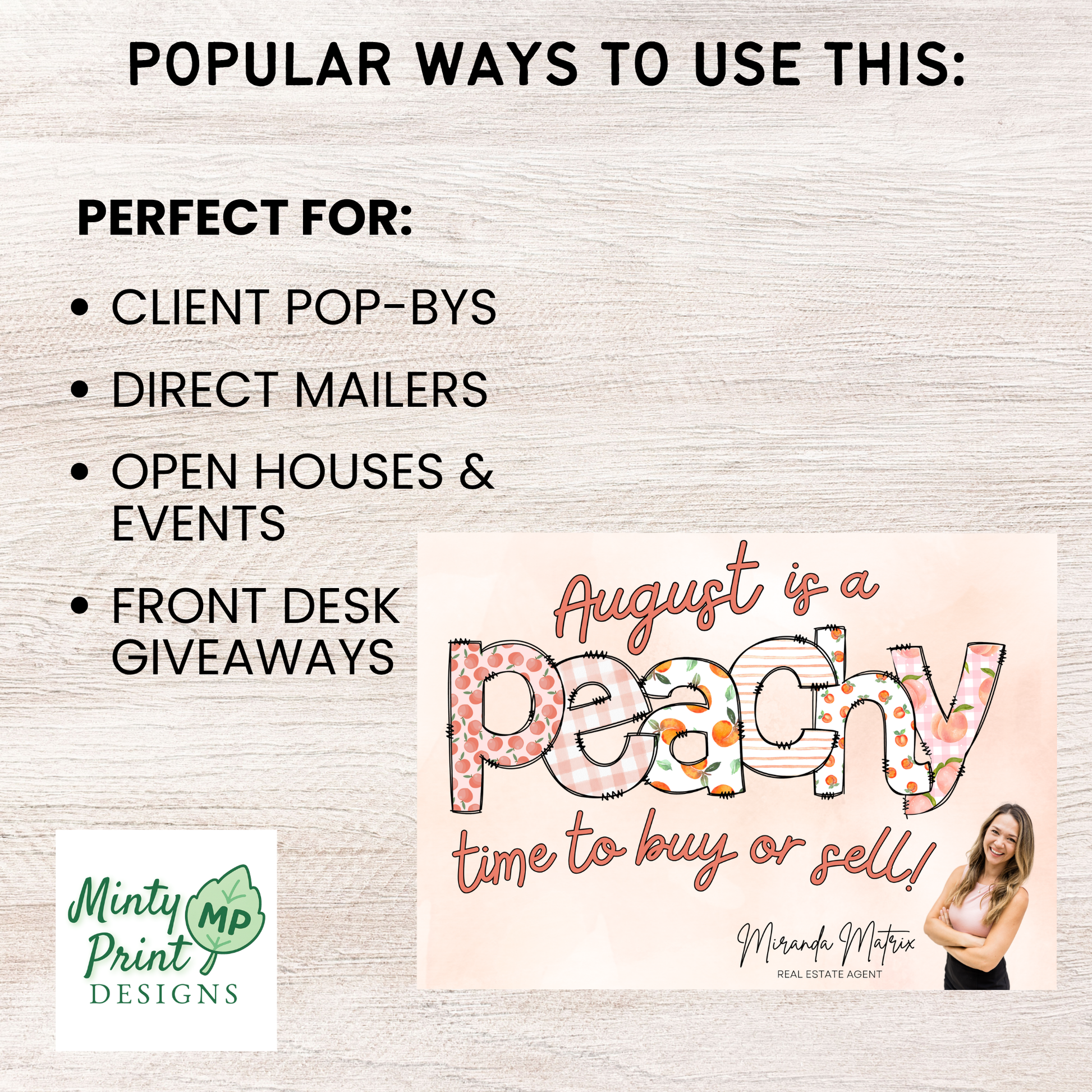 Grilled peaches recipe postcard template with soft peach aesthetic for client marketing