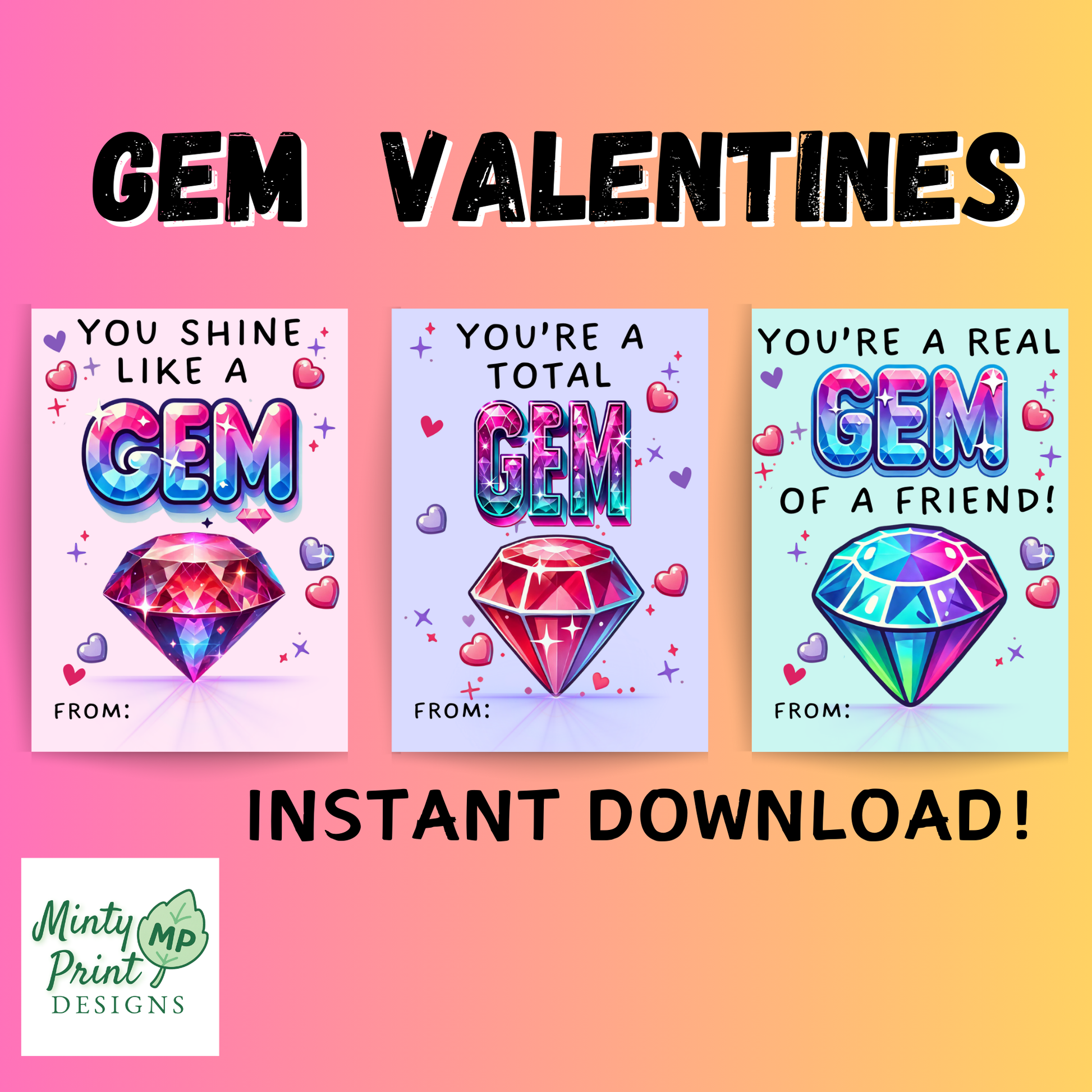 printable gem valentines for kids instant download
