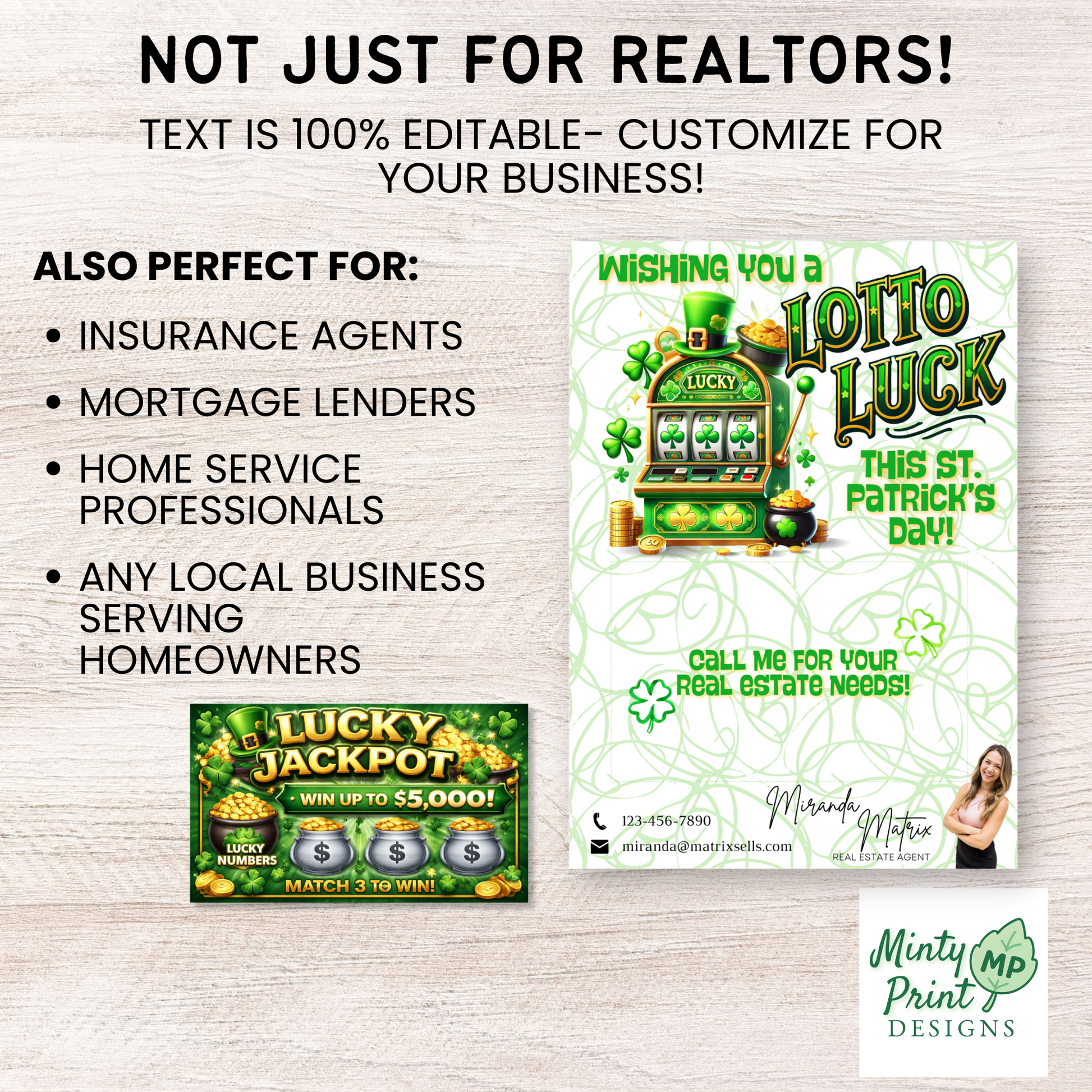 St. Patrick’s Day marketing postcard template for realtors, mortgage lenders, insurance agents, and local businesses.