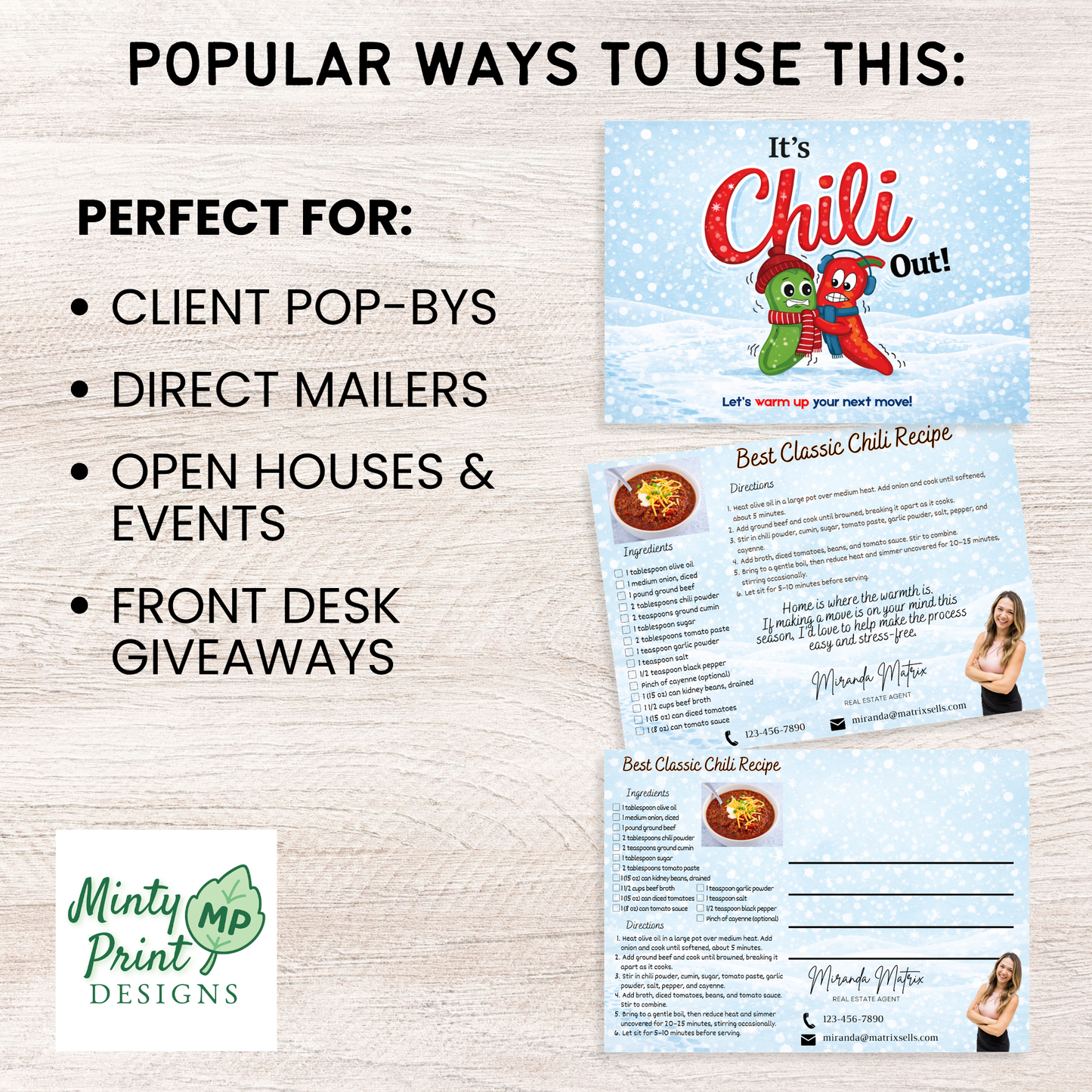 Funny winter postcard template for realtors chili theme Canva download