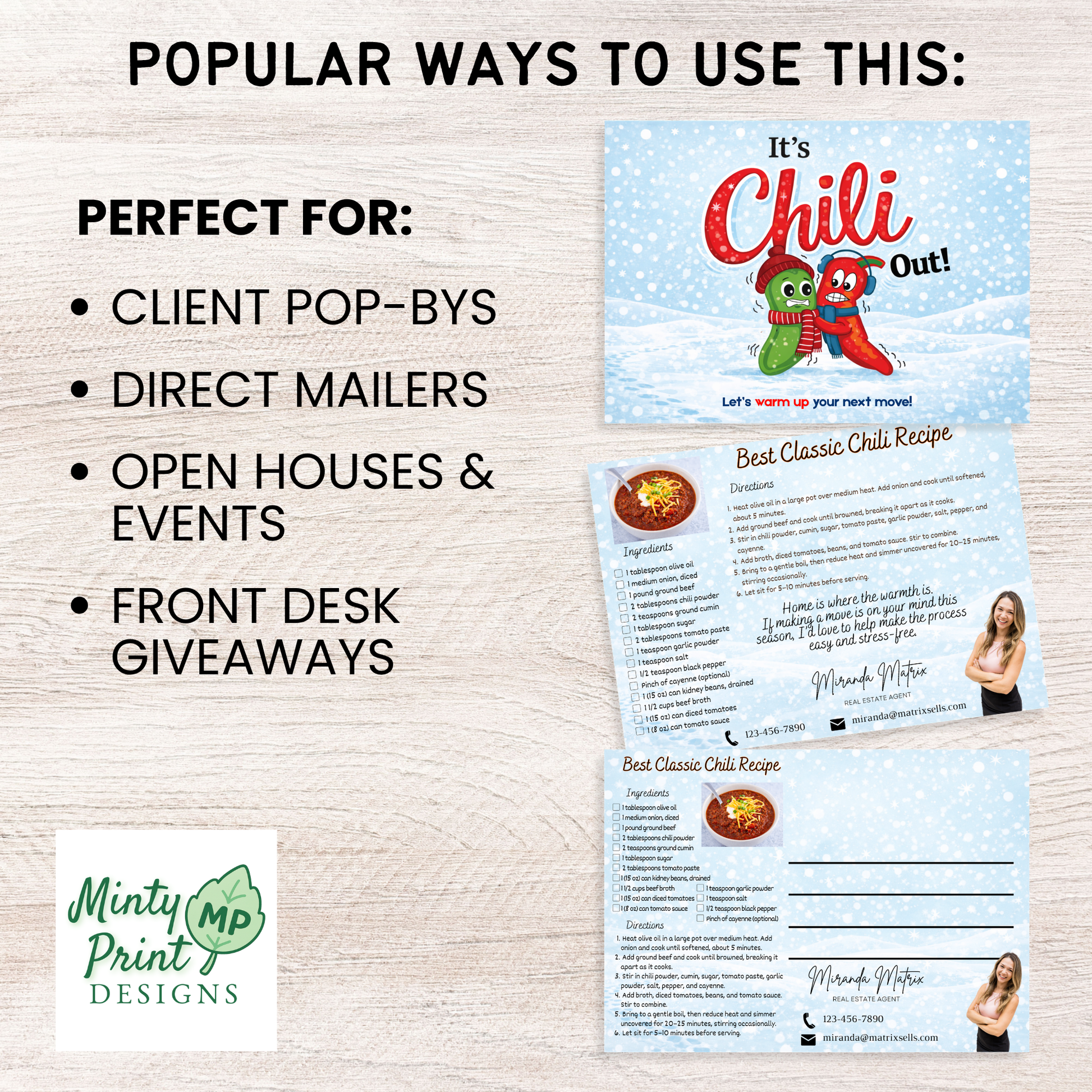 Funny winter postcard template for realtors chili theme Canva download