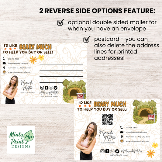 Editable Mother’s Day real estate marketing postcard shown in Canva with customizable agent contact information