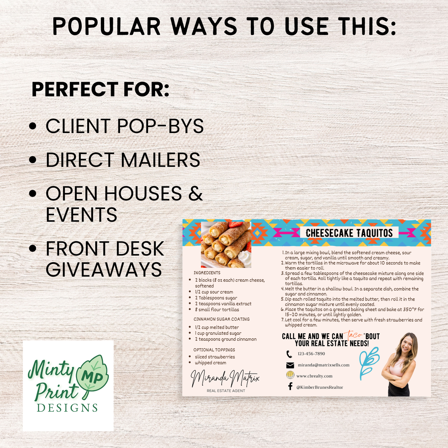 Cinco de Mayo real estate marketing postcard design with taco graphic and colorful party banner for realtor client mailers.