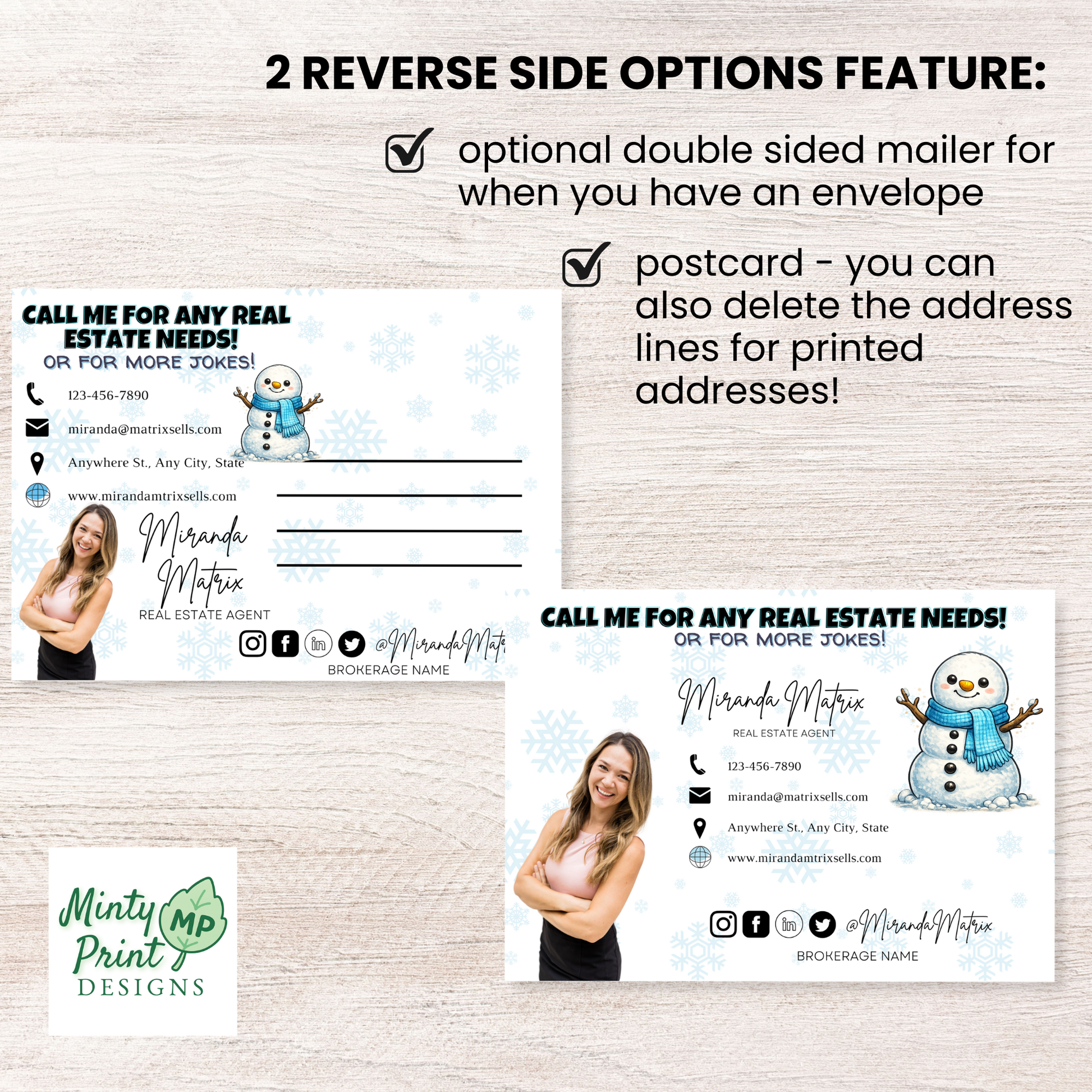 Winter joke postcard for realtors, kid friendly marketing idea