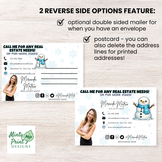 Winter joke postcard for realtors, kid friendly marketing idea