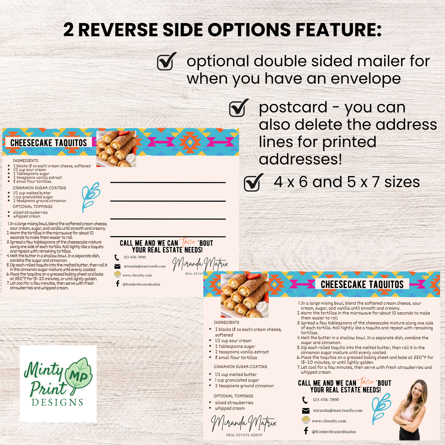 Festive Cinco de Mayo real estate marketing postcard template featuring taco graphic and bright fiesta colors for seasonal mailers.
