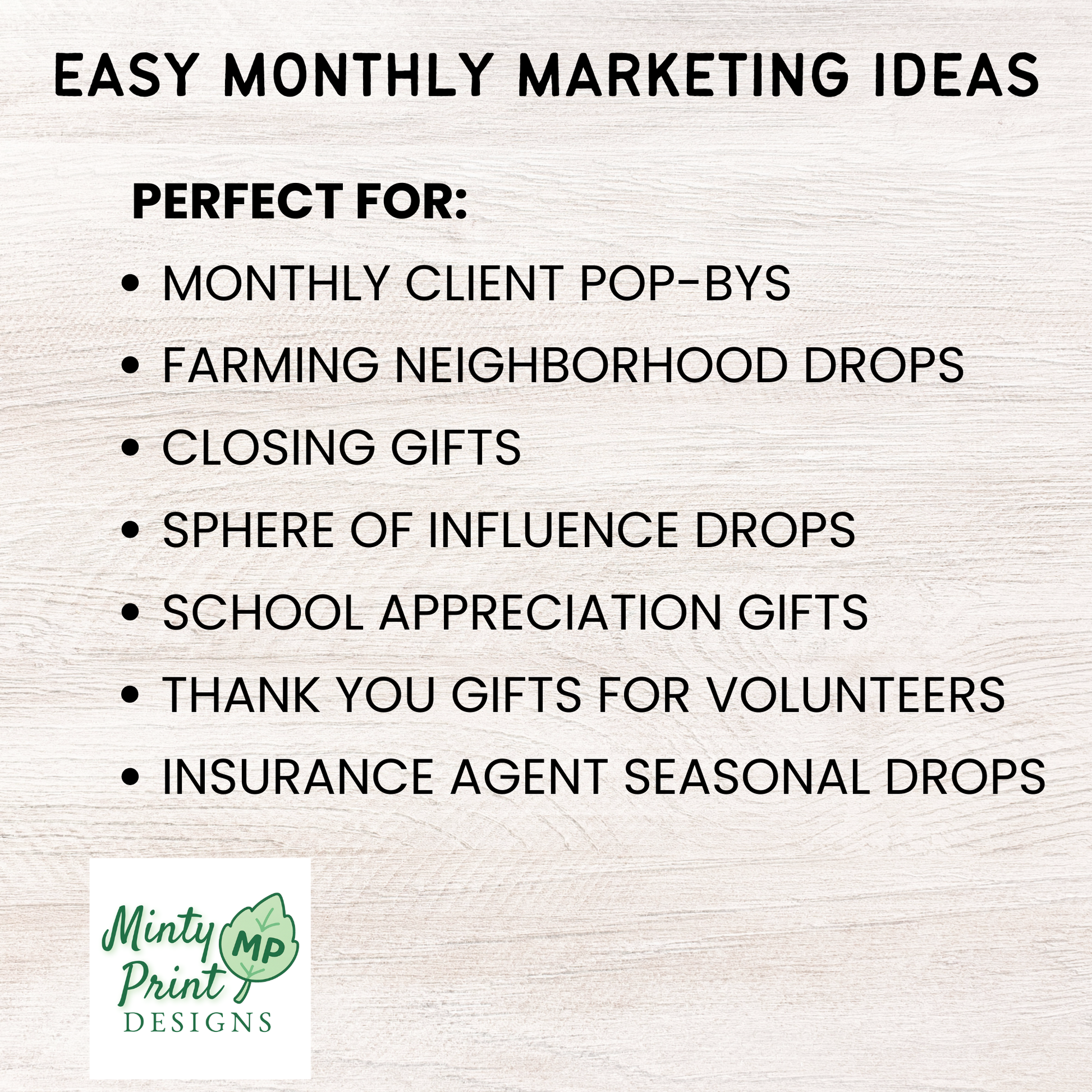 Client appreciation marketing ideas using monthly pop-by tags for Realtors, insurance agents, and local businesses