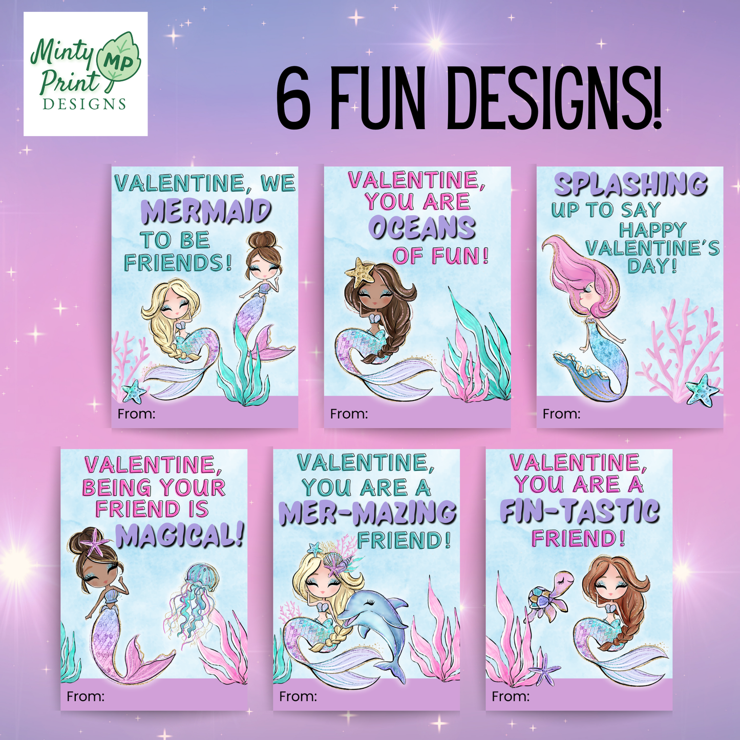 Mermaid Valentine printable for kids, instant download under-the-sea card for classroom handouts