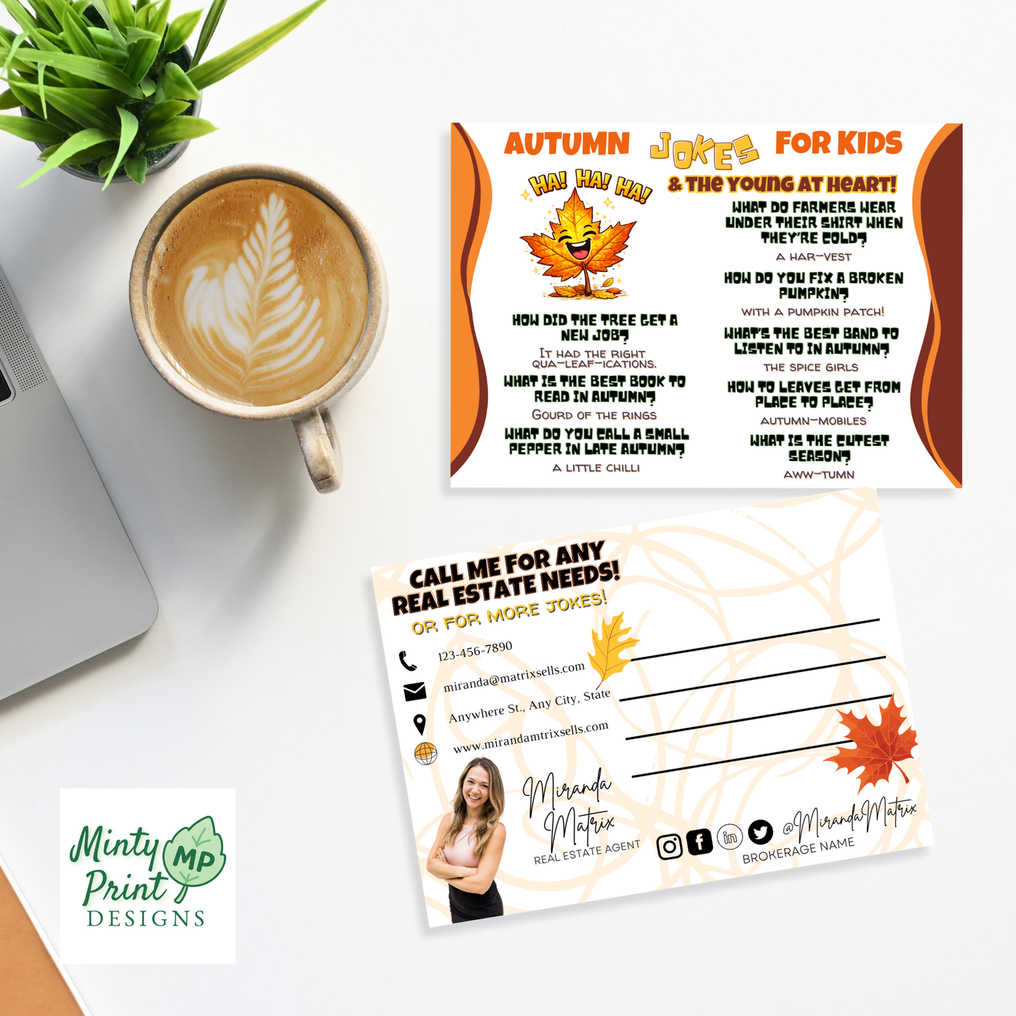 Funny autumn joke postcard for kids, editable Canva template