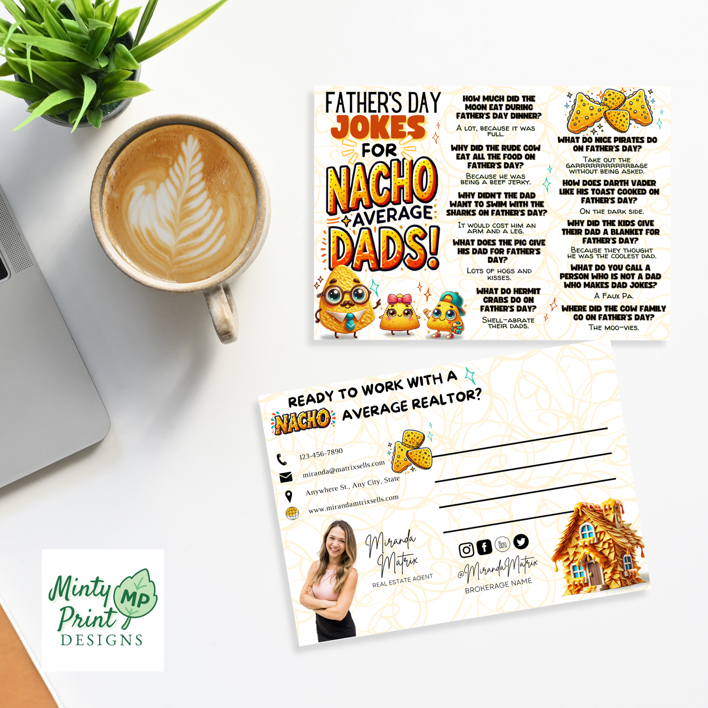 Canva editable Father’s Day postcard template for realtors with contact details and professional headshot.