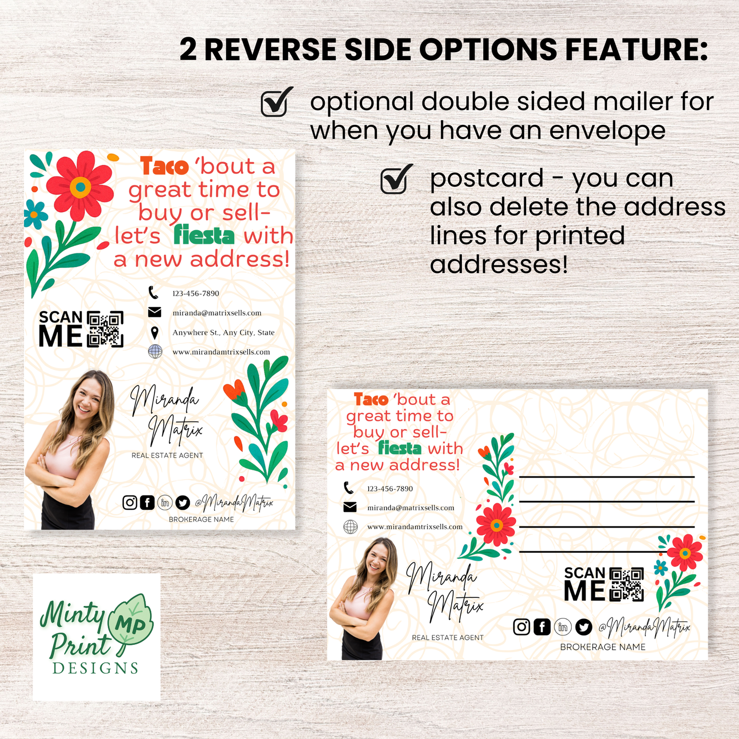 Cinco de Mayo marketing postcard template ideal for real estate client pop-bys, direct mail campaigns, open houses, and seasonal business promotions.