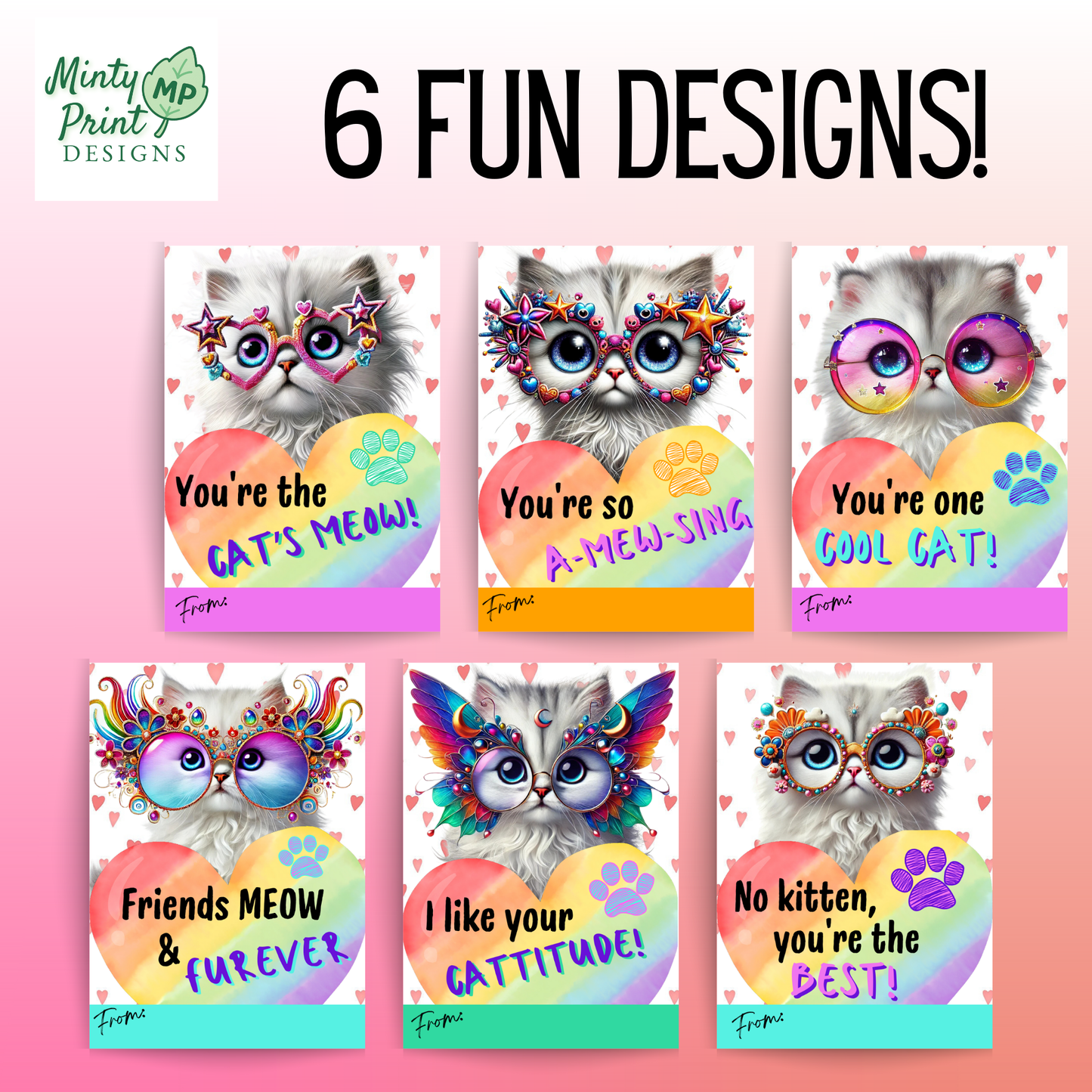 Printable disco cat Valentines for kids with retro dancing cat artwork—instant classroom PDF