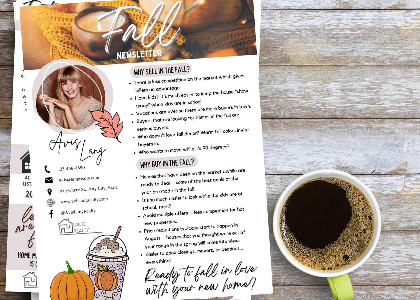 Autumn-themed real estate marketing bundle with featured property pages, fall graphics, and customizable realtor branding.