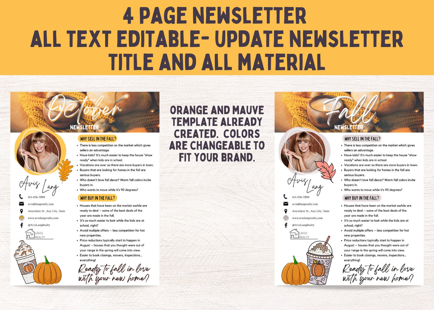 Editable Canva realtor newsletter featuring pumpkin recipes, Halloween word search, home maintenance checklist, and market updates.