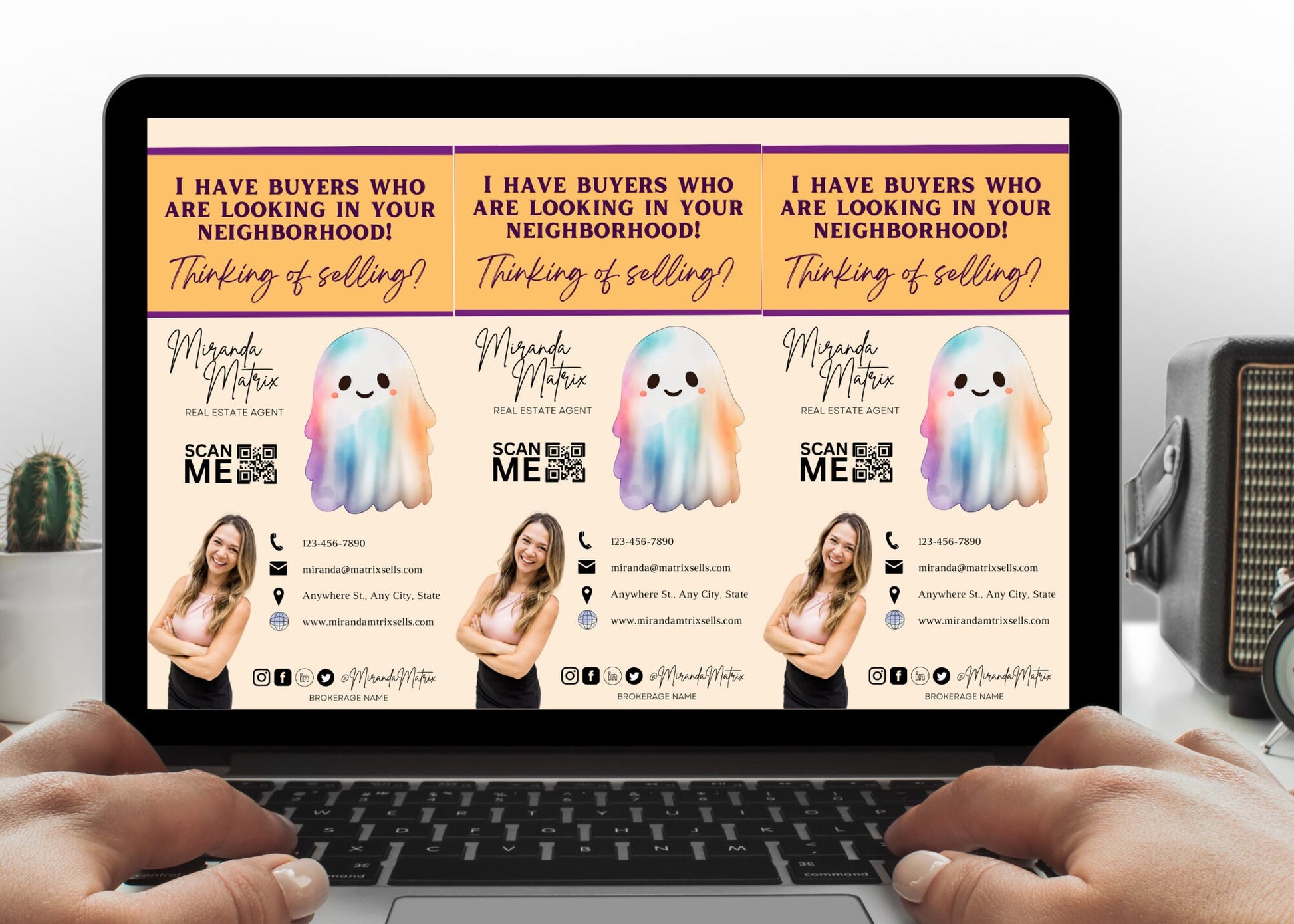 Halloween real estate marketing door hanger template designed for neighborhood farming, client appreciation, and open house promotions.