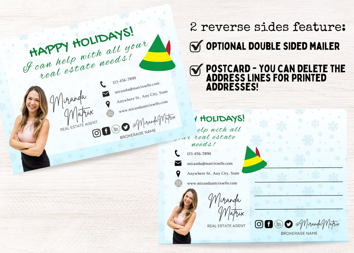 Holiday realtor card inspired by classic Elf Christmas movie humor